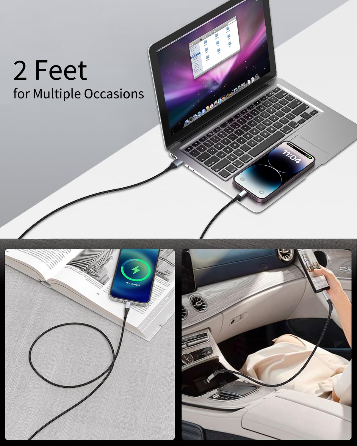 Detalle 2 de PEAKLIFT USB-C to USB-C Cable 1m (3-pack) with USB Power Delivery fast charging, braided 60W 3A