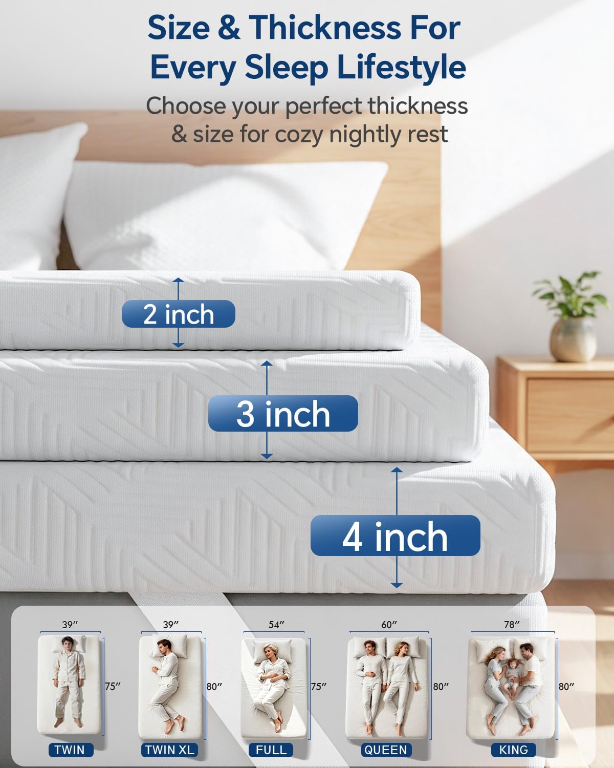 Thumbnail 6 de BEDELITE Memory Foam Mattress Topper 3-Inch