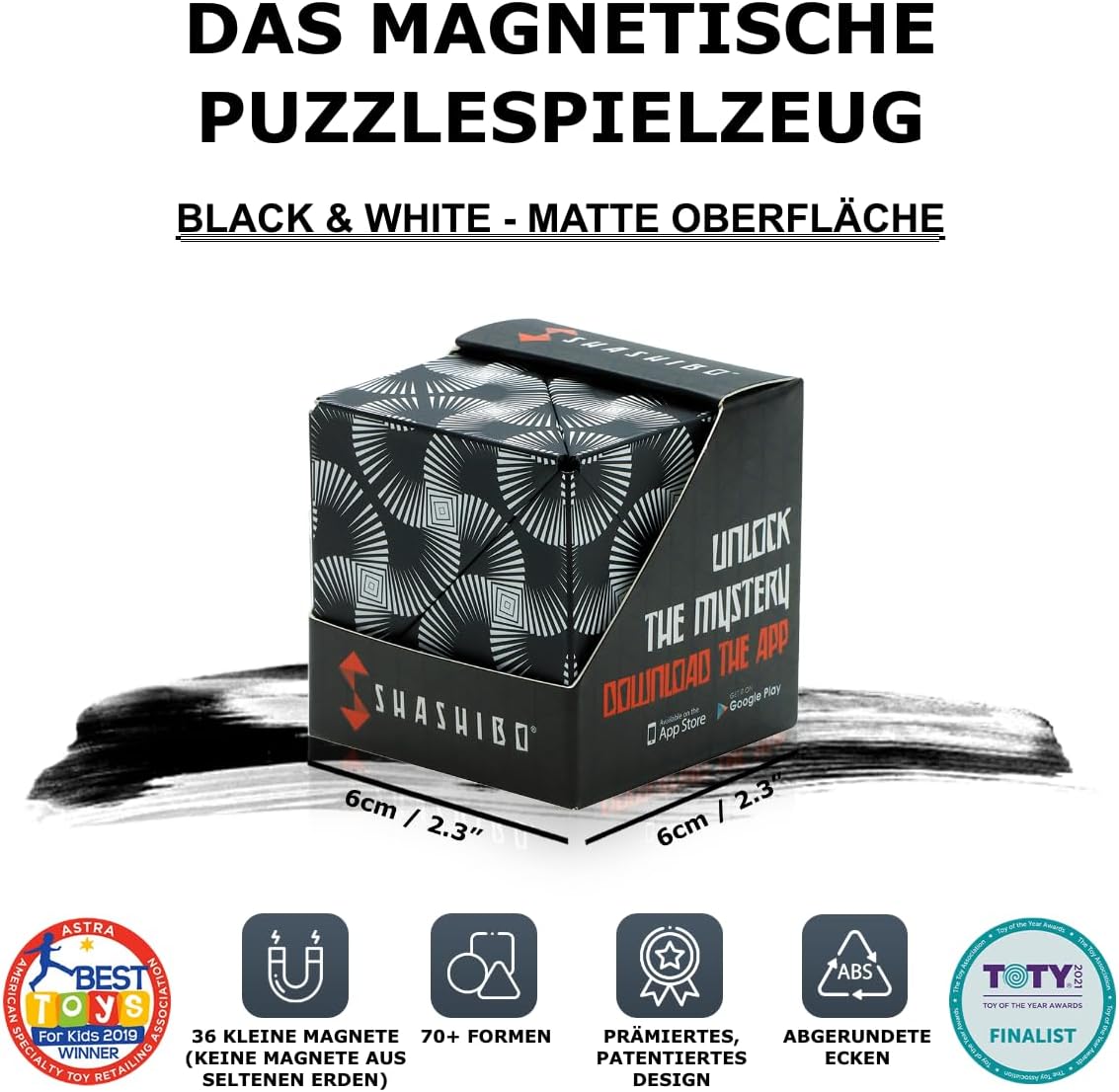Thumbnail 1 de Shashibo Formwechsel-Box (Black & White) mit 36 Seltenerdmagneten – patentierter Zappelwürfel mit über 100 Formen