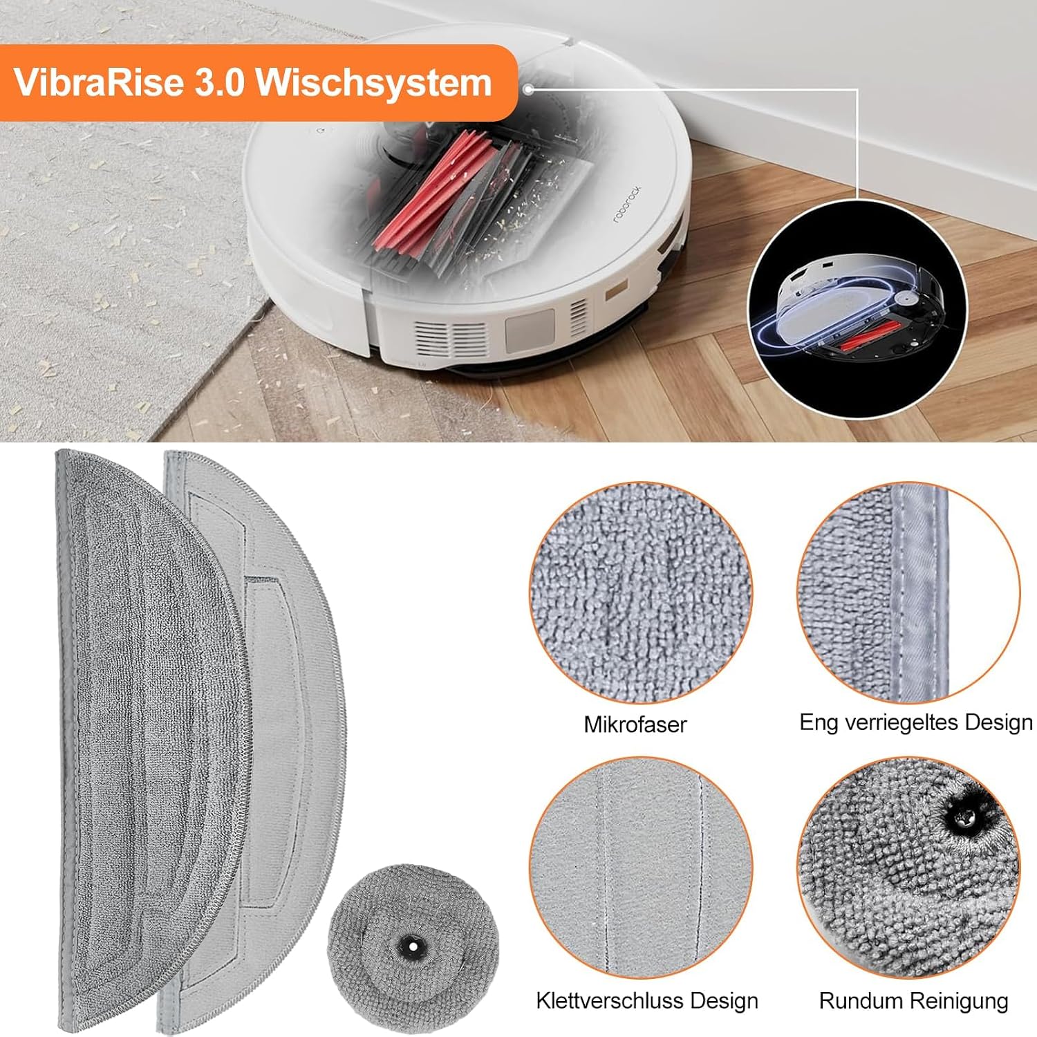 Detalle de Pure Realm 12-teiliges Zubehörset für Roborock S8 MaxV Ultra (VibraRise 3.0) – Mikrofasertücher als wiederverwendbare Mop-Ersatzteile