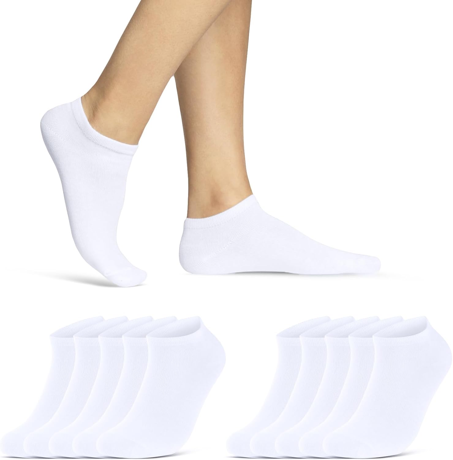 Detalle de Sneaker Socken Damen & Herren – 10 | 20 | 30 Paar, Schwarz & Weiß, Baumwolle
