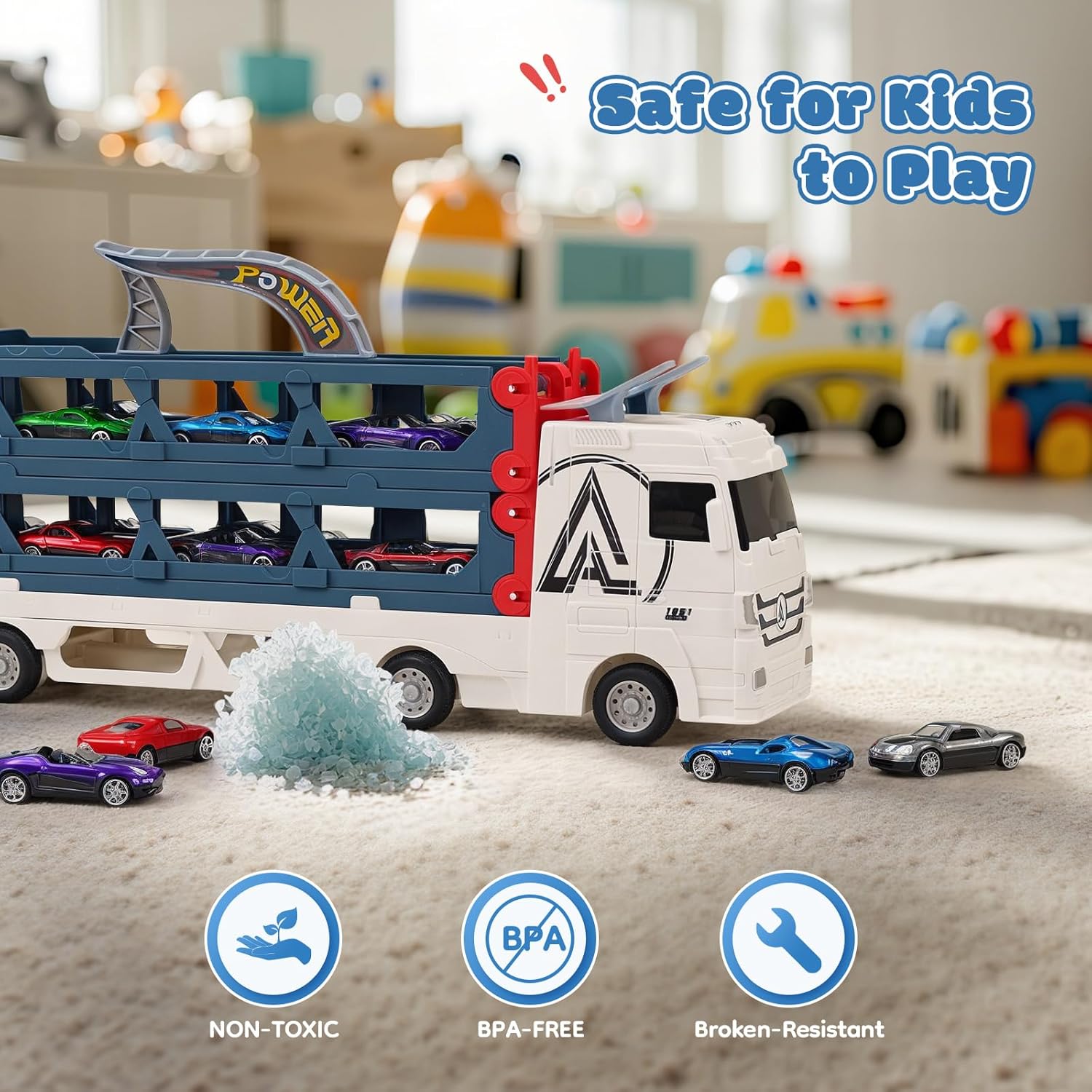 Thumbnail 3 de Qivange 16-Piece Race Car Transport Truck Set (207cm portable track) for toddlers and kids aged 3–7