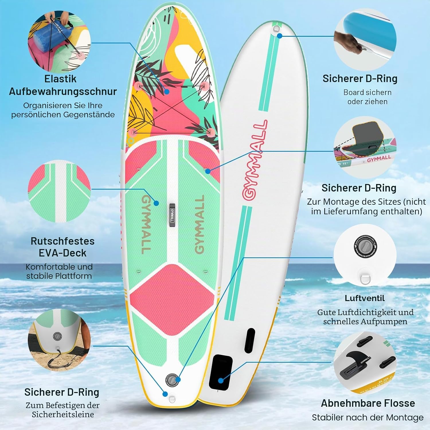 Detalle 2 de GYMMALL Stand Up Paddling Board – Aufblasbares Sup Board für Erwachsene und Jugendliche