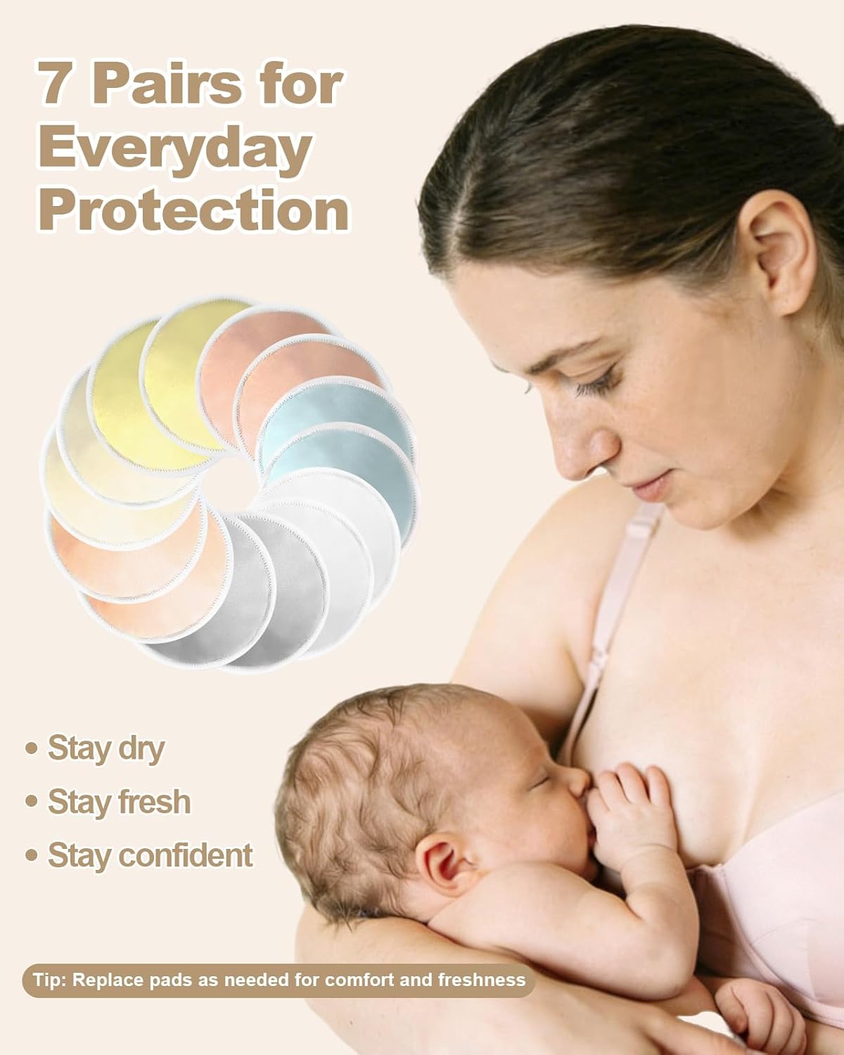 Thumbnail 2 de Oiomniv Organic Reusable Nursing Pads (14 Pack) – 4.7 Inch Washable Breast Pads with Bags