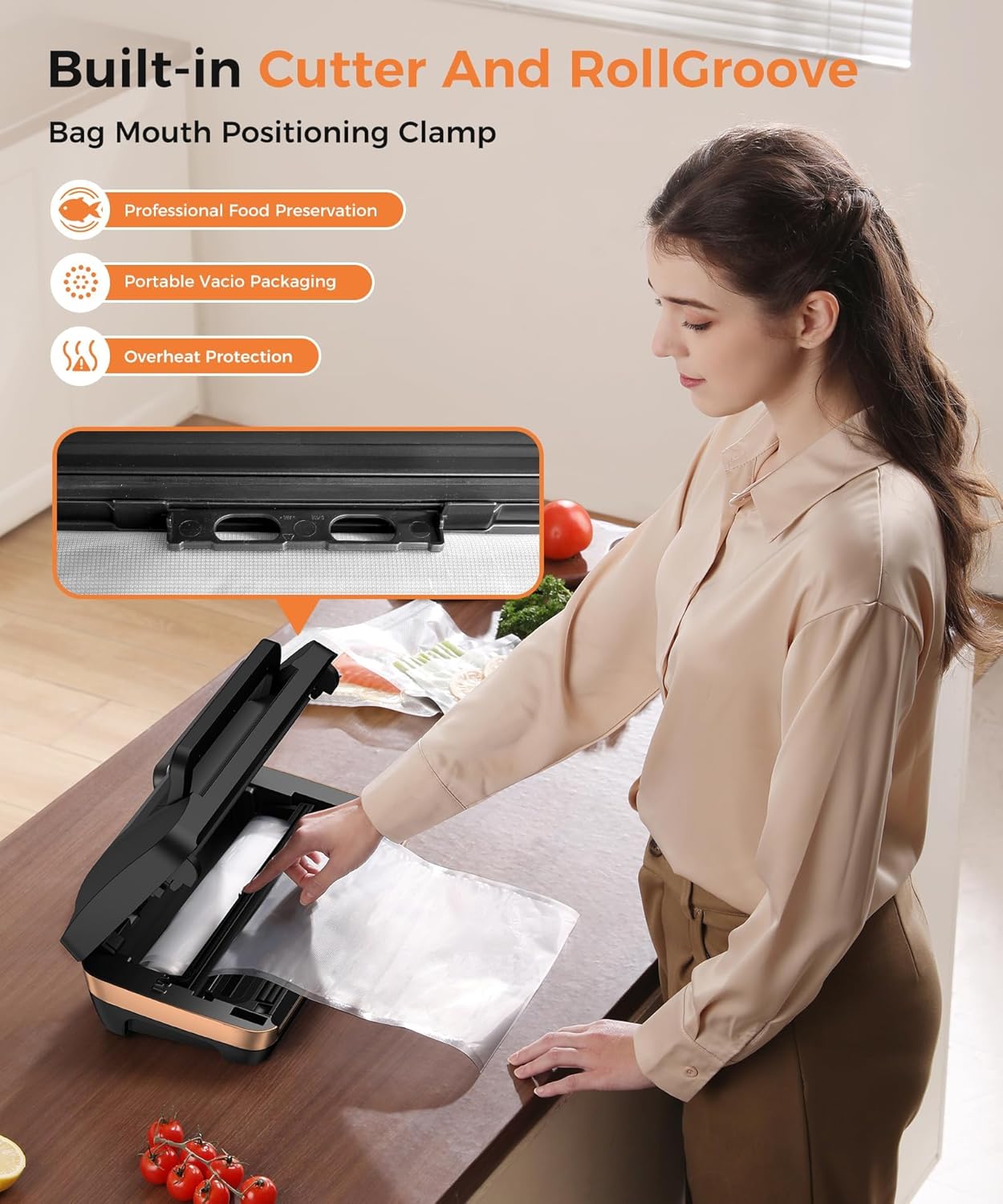 Thumbnail 2 de Vacuum Sealer Machine (95kPa) with Double Seal, Built-in Cutter & Bag Storage — Includes Free Bags (Black)