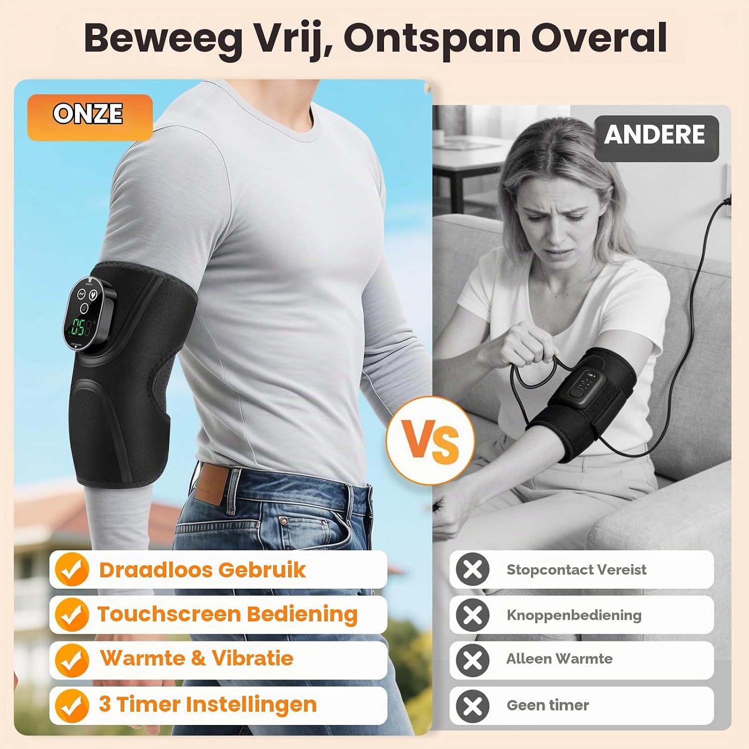Thumbnail 5 de DYMROGE verwarmde elleboogbrace met trilmassage, touchscreen en 5 warmtestanden