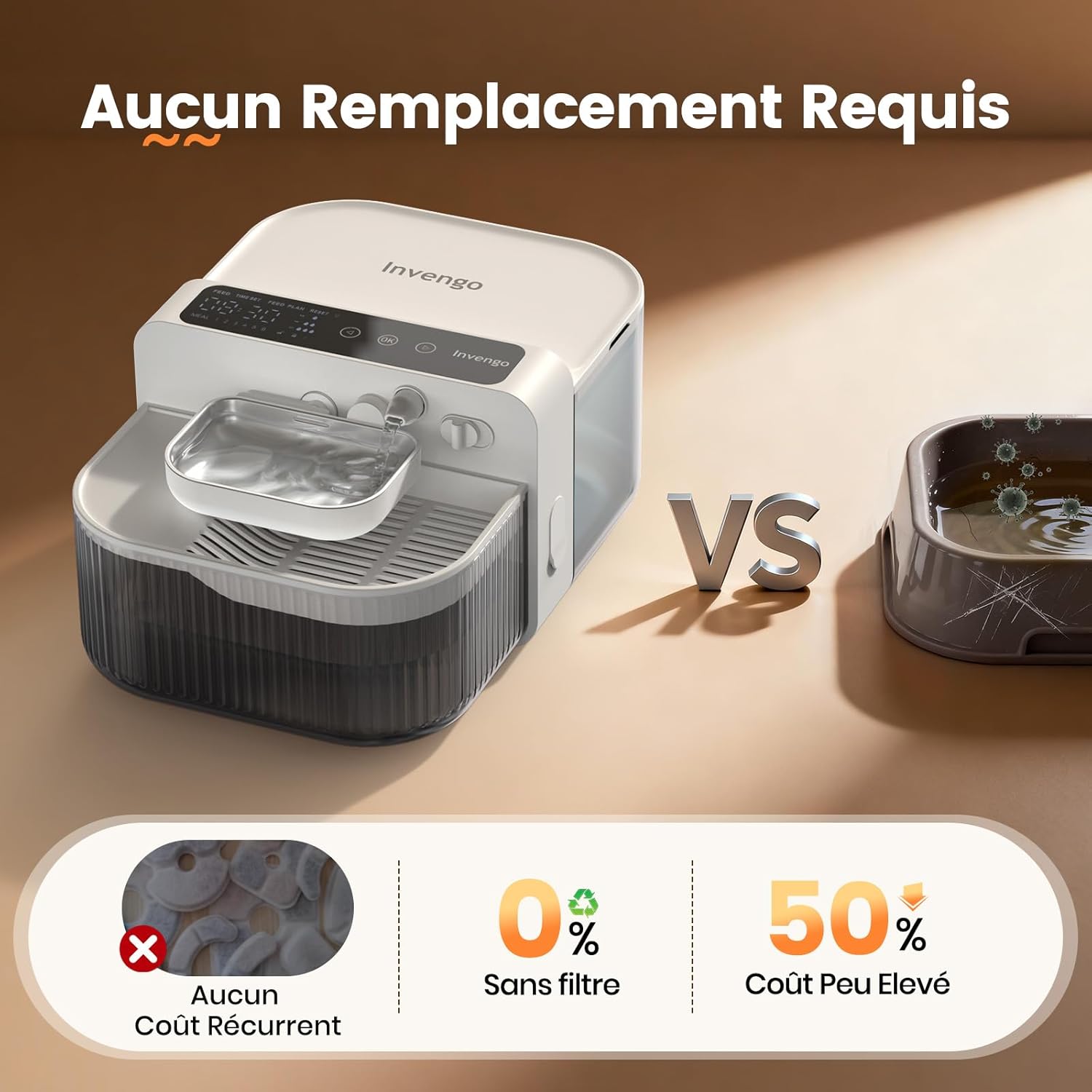 Thumbnail 2 de Invengo Fontaine à eau pour chat sans filtre ni fil 3,5 L, bol en acier inox 304 et autonomie jusqu’à 180 jours