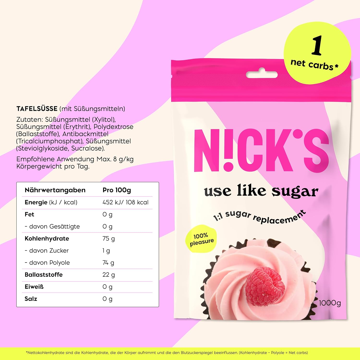 Detalle 2 de NICKS Use Like Sugar kalorienarm 1 kg 🍬