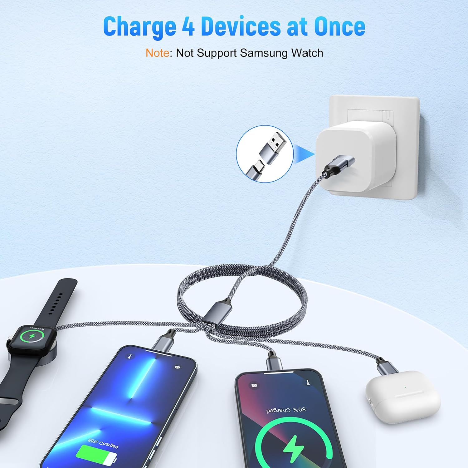 Thumbnail 2 de 4 in 1 Charging Cable for Apple Watch, iPhone, iPad and More – imododomio 1.2m Braided Travel Cable