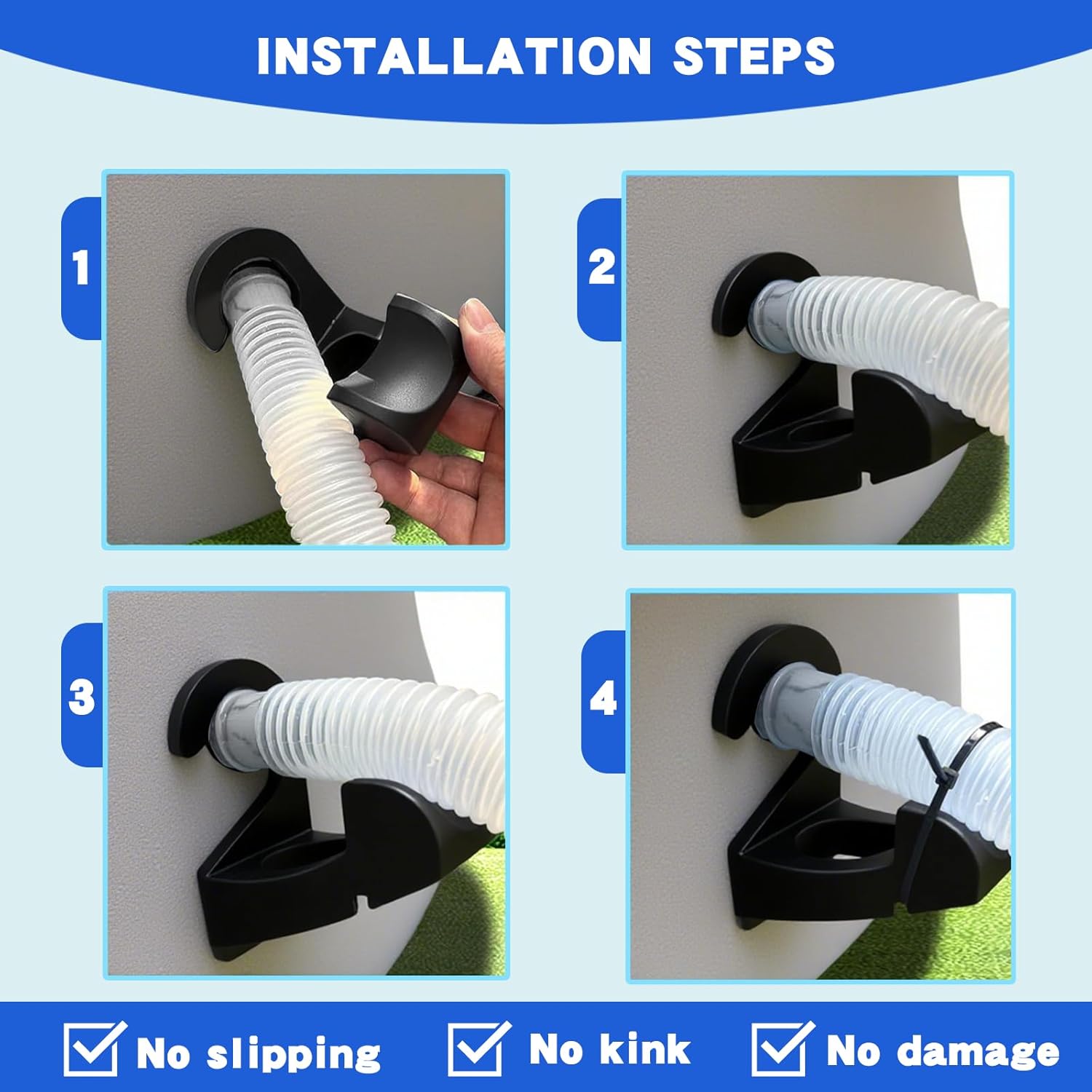 Detalle 2 de 2er Set Pool-Schlauchhalterung 26–38 mm, Schwarz – kompatibel mit Intex/Bestway