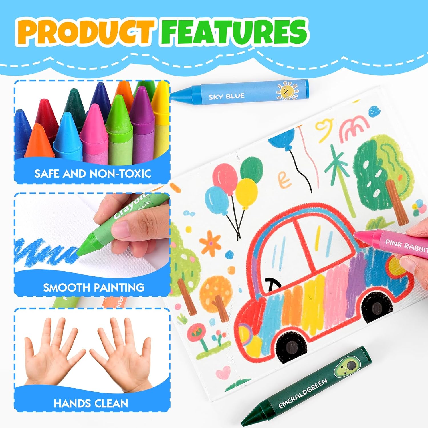 Detalle de FUMILE 24-Count Jumbo Crayons, Washable Multicolor Set for Toddlers