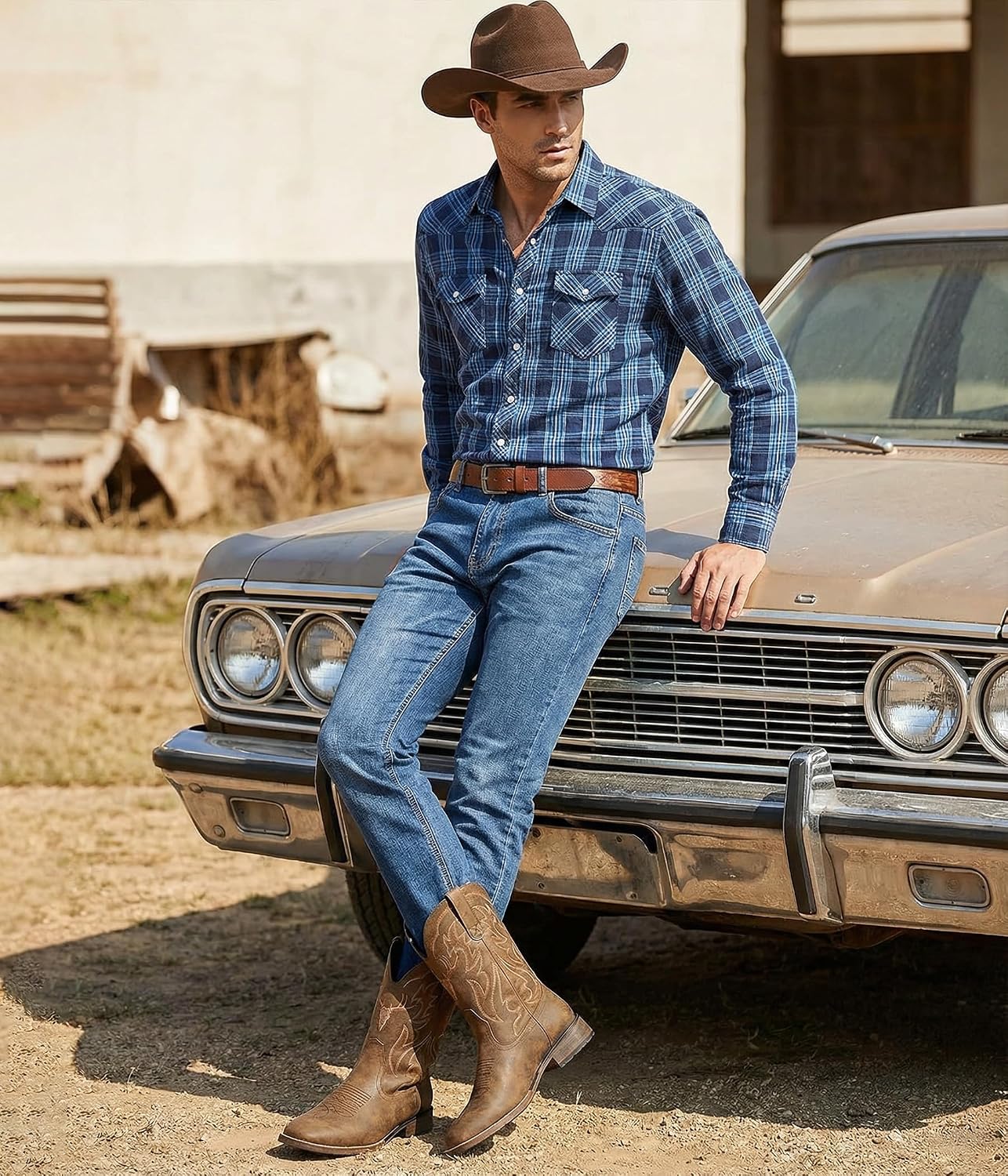 Detalle de Rvminyta Men's Western Boots, Square Toe