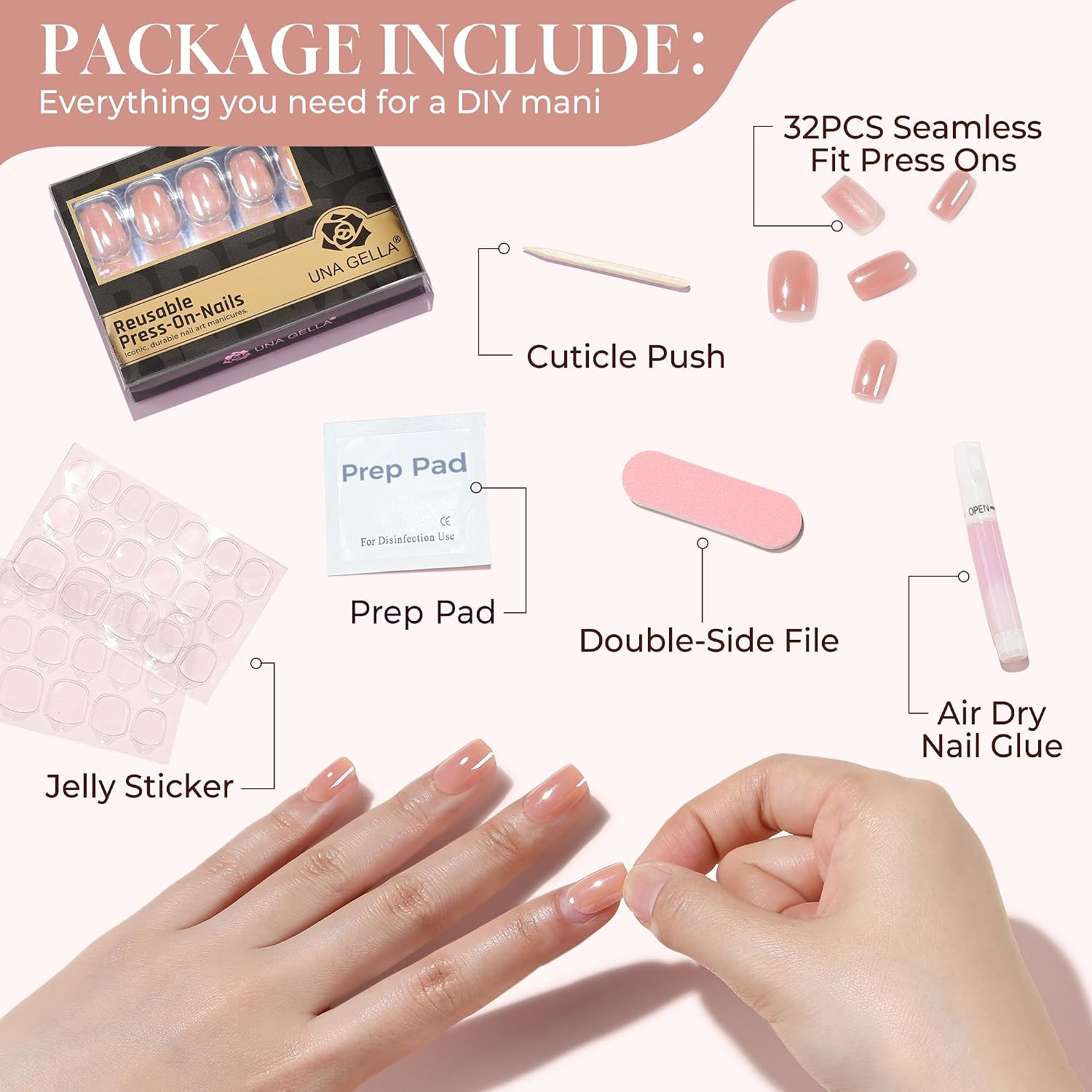 Detalle de UNA GELLA Press-On Nails, Short Square