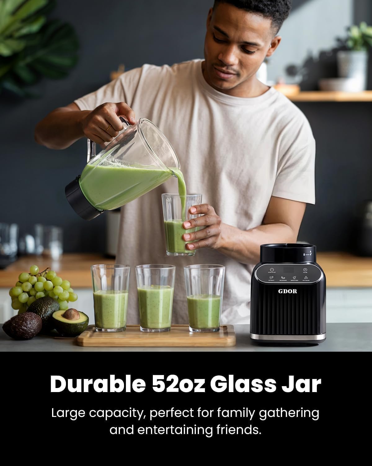Thumbnail 6 de GDOR TB-8008 1200W Blender with 52 oz Glass Jar, To-Go Cup and 5 Programs