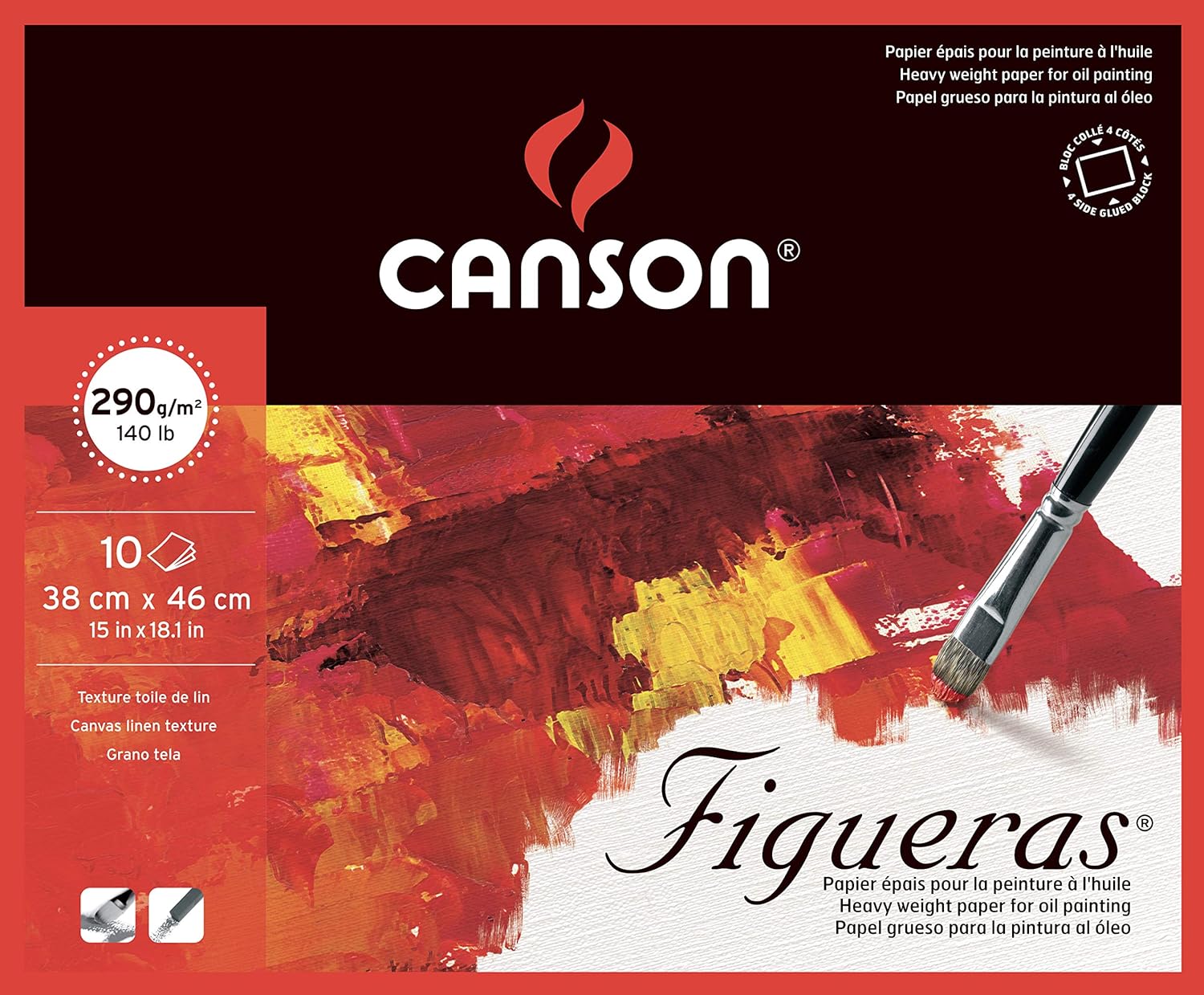 Thumbnail 4 de CANSON Figueras: Blocco da Disegno per Colori a Olio e Acrilico 10 Fogli 290 g, grana Tela di Lino, 41 x 33 cm