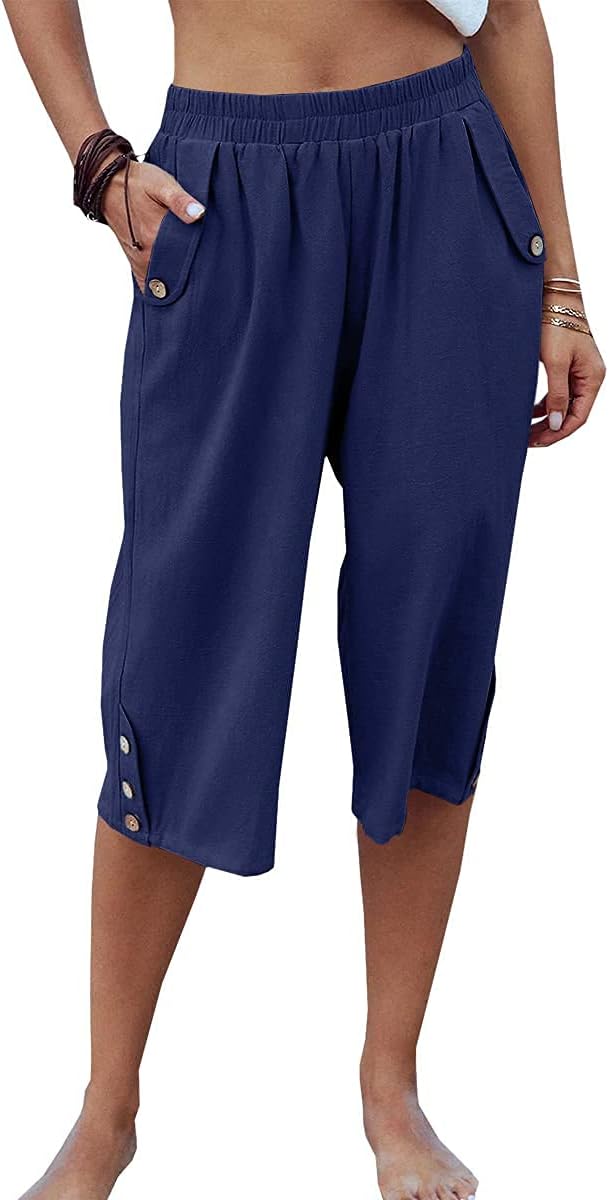 Detalle de Veatzaer Women’s Elastic Waist 3/4 Capri Harem Pants with Pockets (S–XXL)