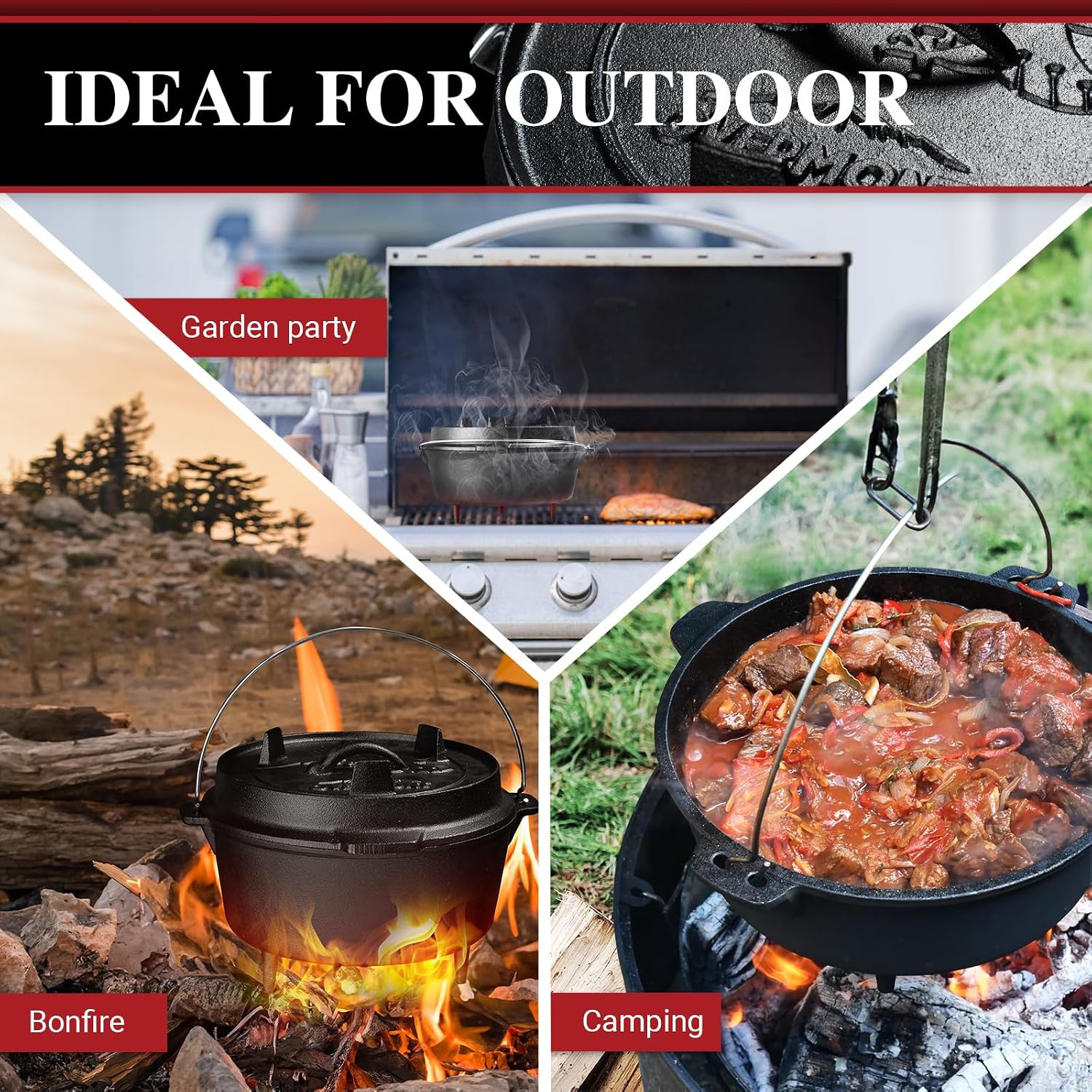 Detalle de Overmont 5.7L All-Round Dutch Oven with Dual Function Lid Griddle and Lid Lifter