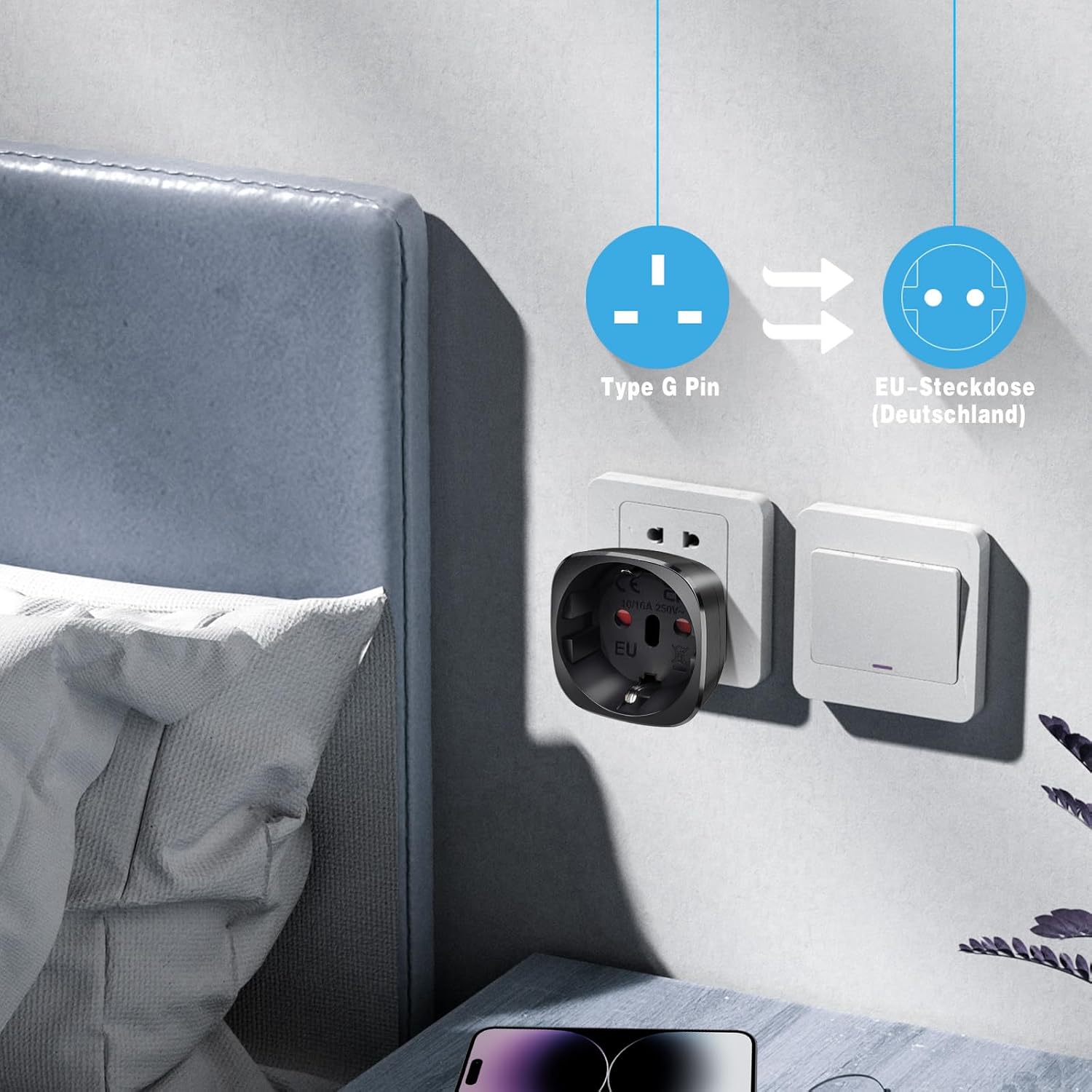 Thumbnail 4 de Vutizal Reiseadapter UK 2er Pack – EU zu UK Typ G Steckdosenadapter