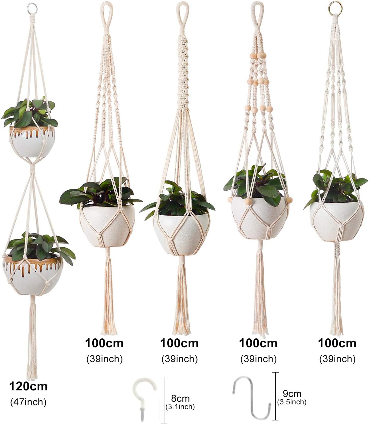 Detalle 2 de Petutu 5er Set Makramee Blumenampel mit 104 cm