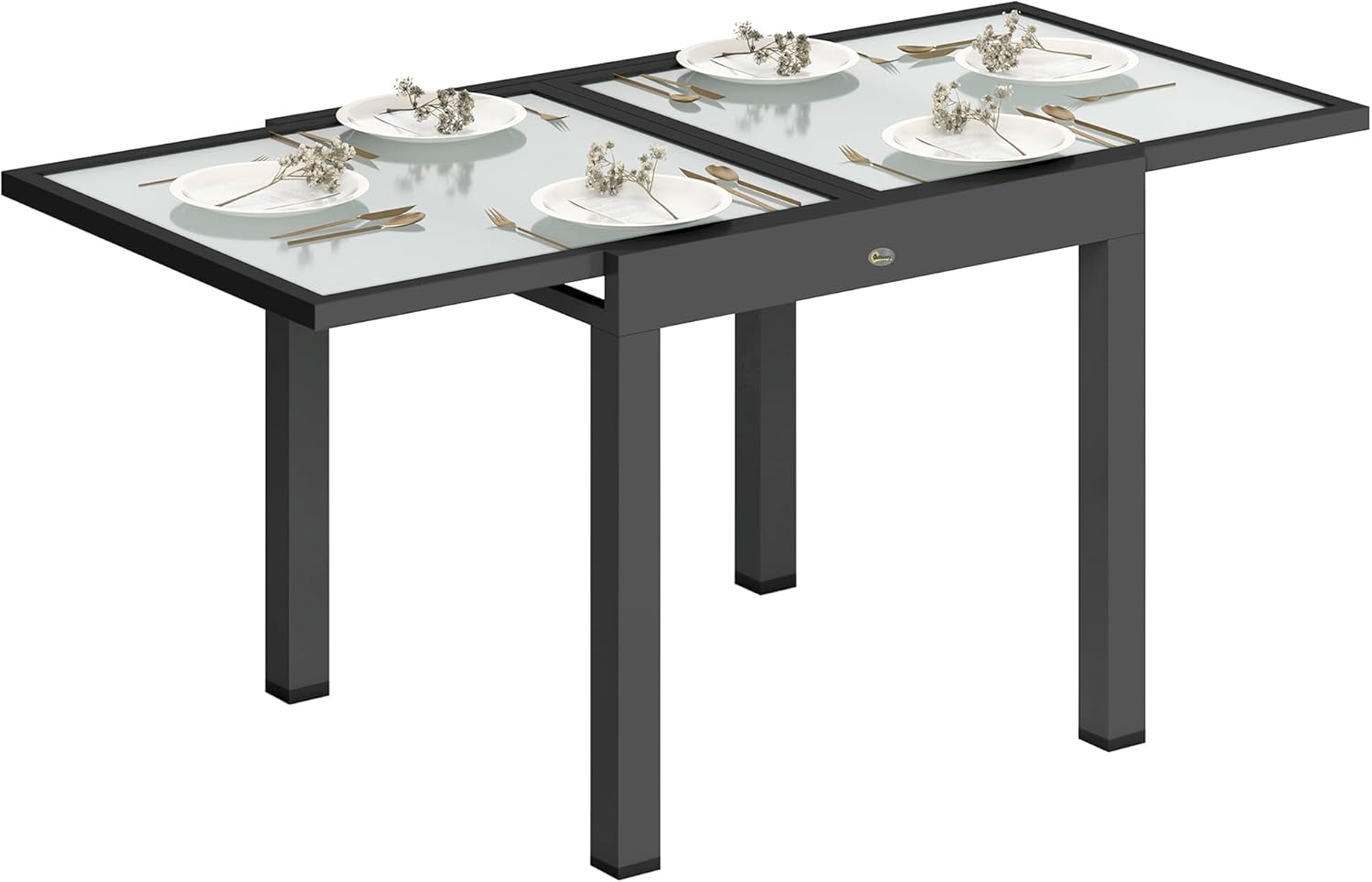 Outsunny table de jardin extensible grande taille avec plateau en verre trempé foncé (160 x 80 x 75 cm)