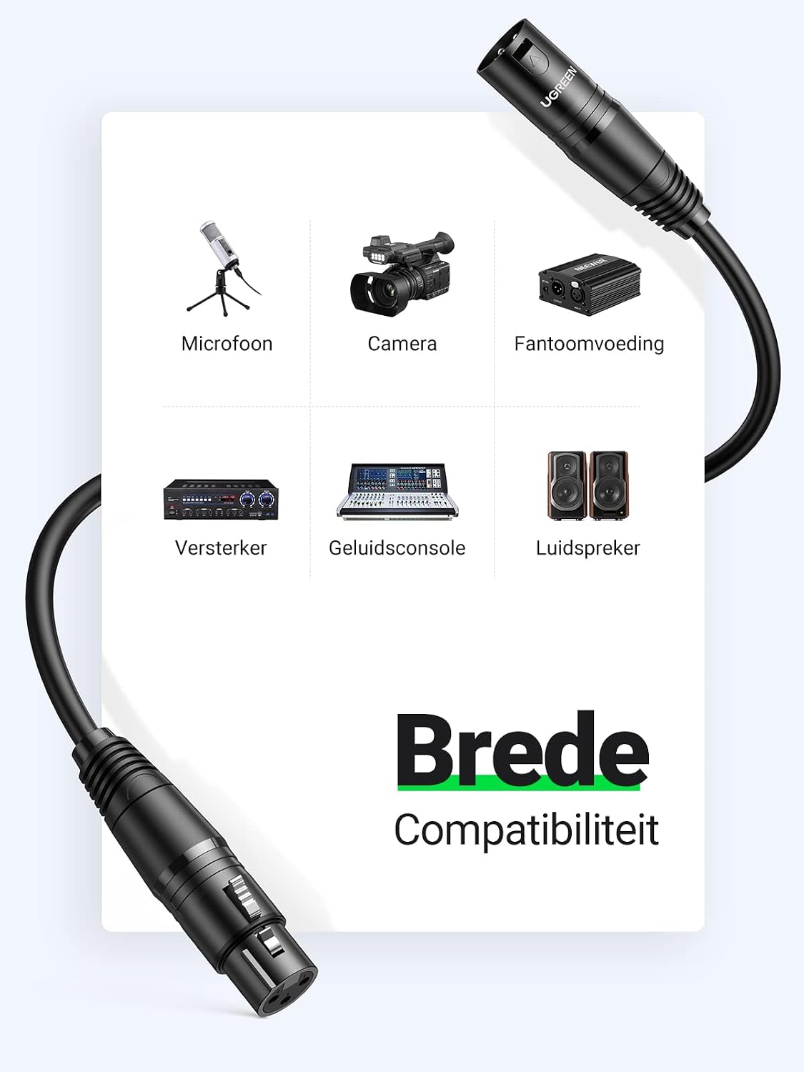Detalle de UGREEN XLR-kabel 5 m, 3-polig met XLR-stekker en XLR-bus