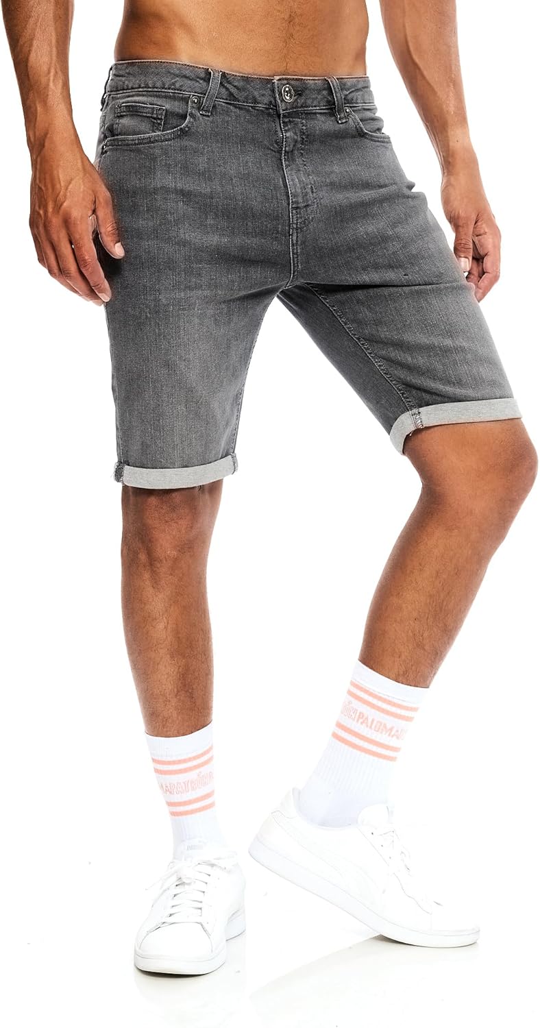 Detalle de JEEL Herren Kurze Hosen – Slim-Fit Jeans-Shorts mit Stretch, 5-Pocket-Style, Basic Washed