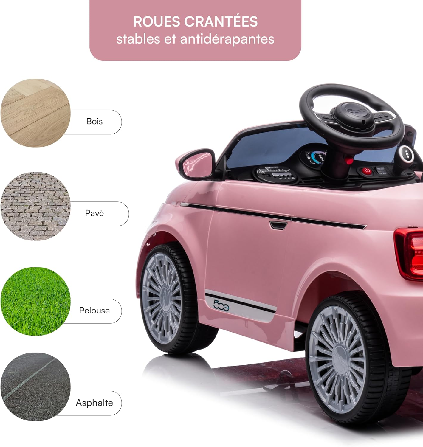 Thumbnail 6 de Baroni Toys Fiat 500 Voiture électrique enfant 12V avec télécommande – version rose, 1–4 ans