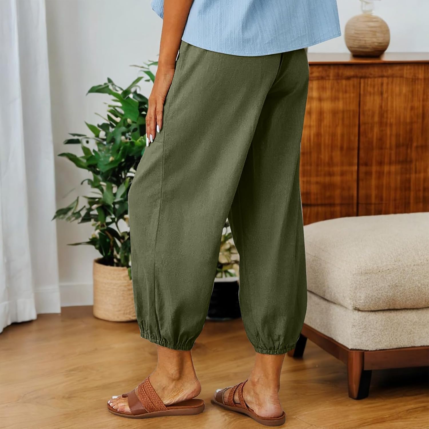 Thumbnail 1 de CrystErzoix pantaloni donna estivi leggeri in cotone a 7/8, gamba larga e vita elastica
