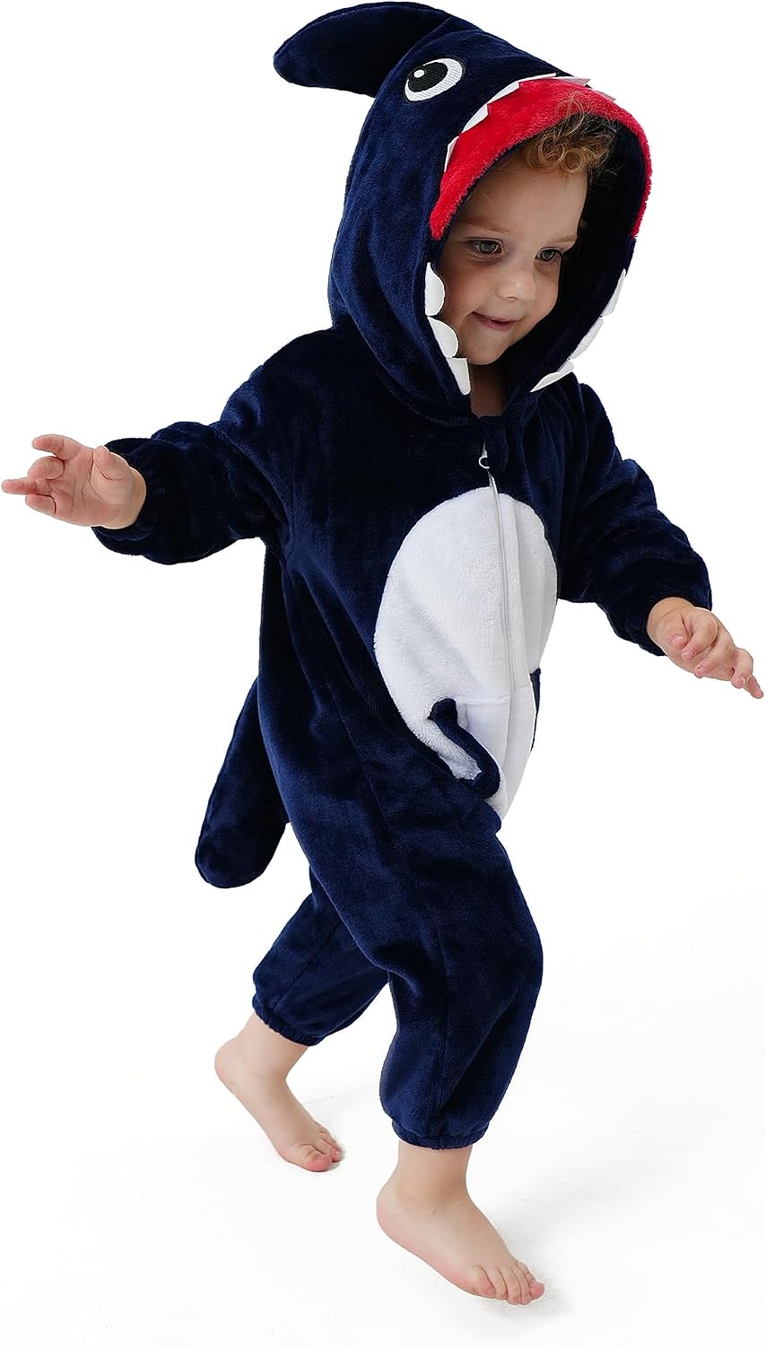 Detalle de DILUFUN Baby Shark Onesie Costume, Flannel with 3D Hood and Two-Way Zipper
