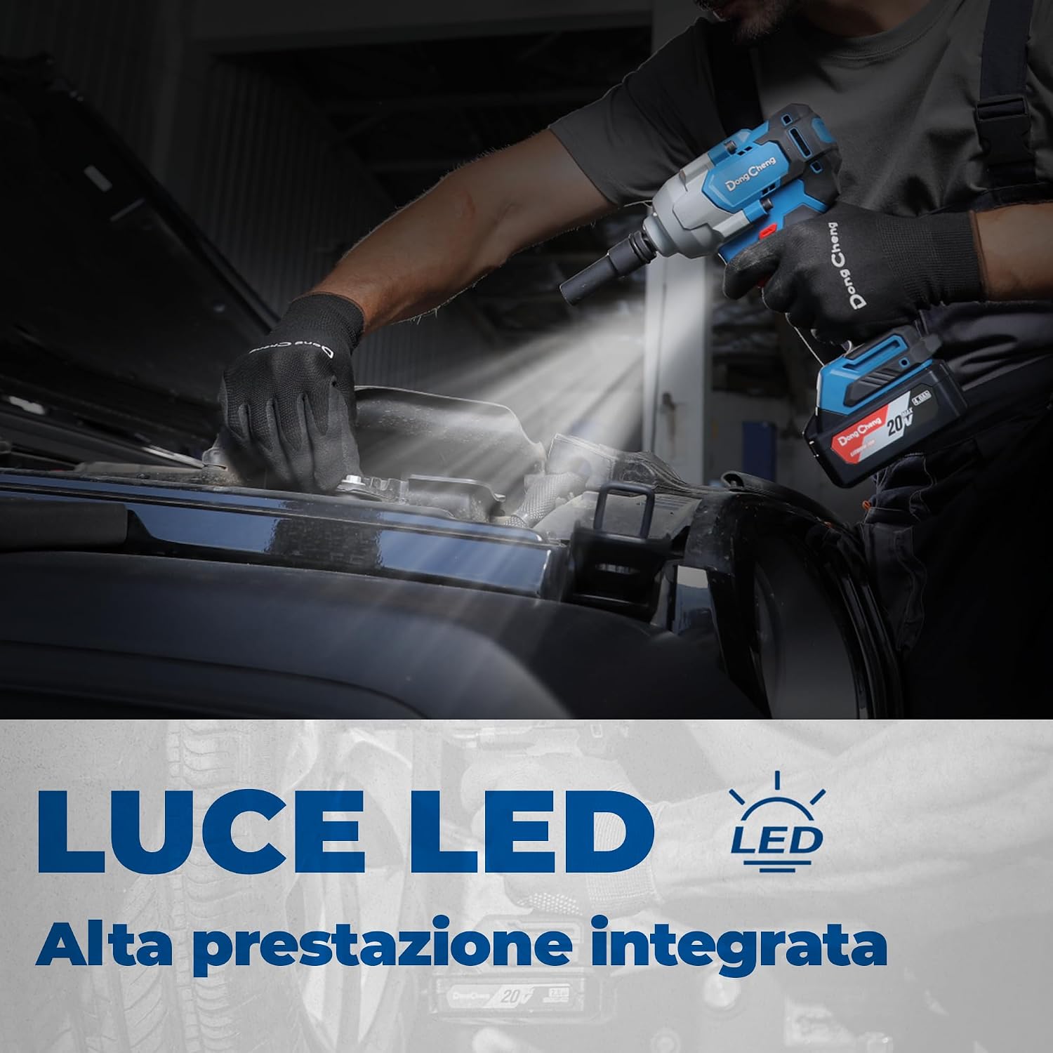 Thumbnail 6 de Dong Cheng 20V Chiave a Impatto senza Spazzole, 908 Nm (4 modalità) con 2 Batterie 4,0 Ah e Kit completo
