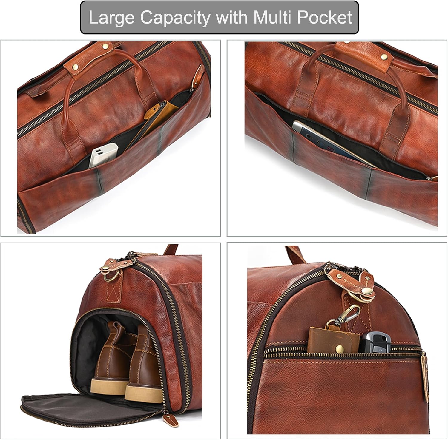 Thumbnail 4 de LUUFAN Genuine Leather Travel Bag Large Capacity: 2-in-1 Garment Bag and Duffel with Shoe Compartment