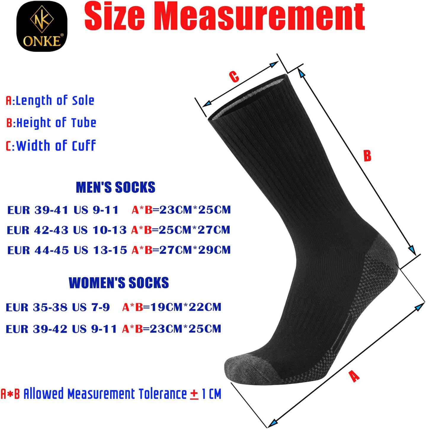 Detalle de ONKE Extra Heavy Full-Foot Terry Cushion Work & Training Socks (Men’s Steel Toe-Compatible, Sizes 9-15)