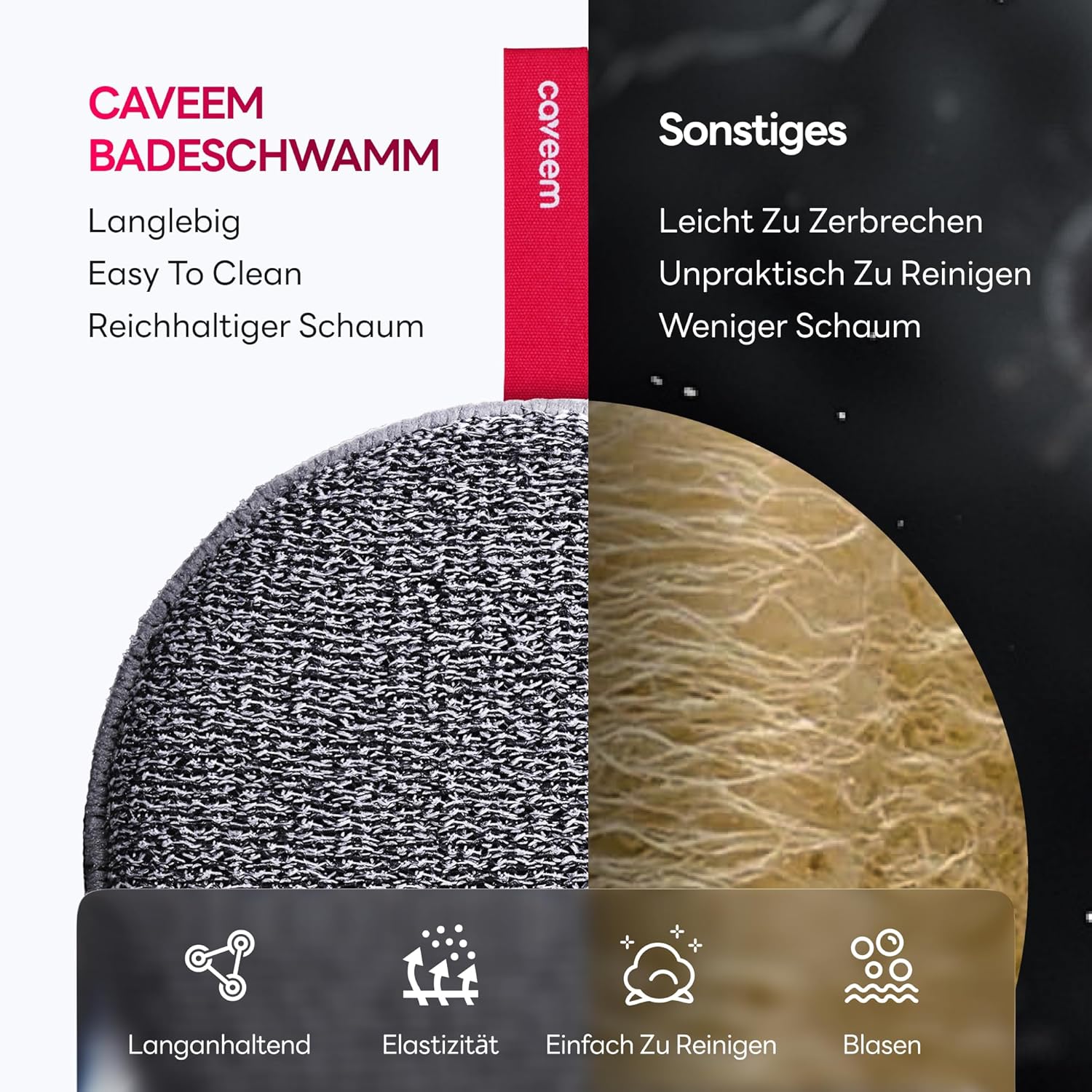Detalle de Caveem Peeling-Körperschrubber: extra rauer Dusch-Peeling-Schwamm (2 Stück)