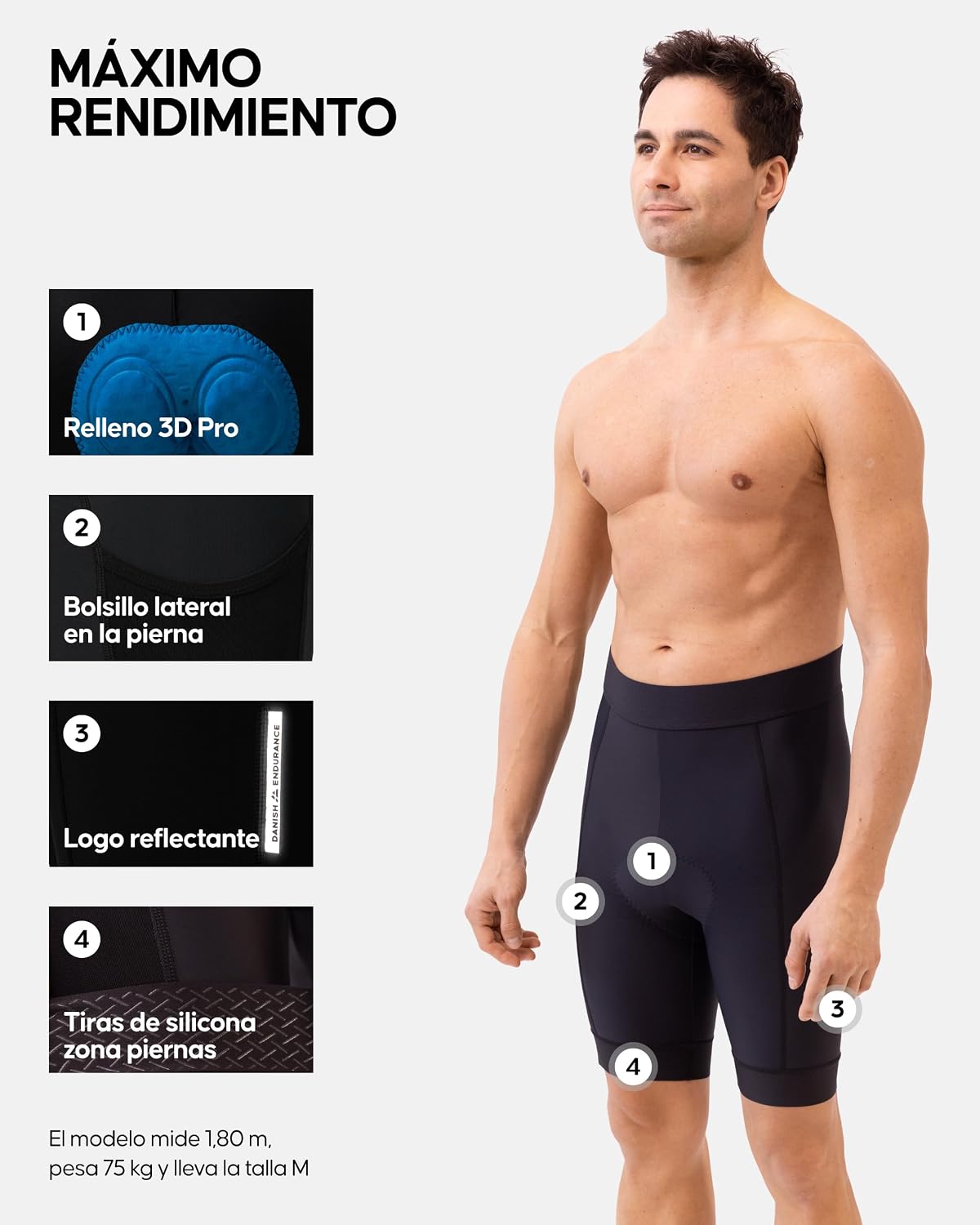 Detalle 2 de DANISH ENDURANCE Pantalones cortos ciclismo 3D