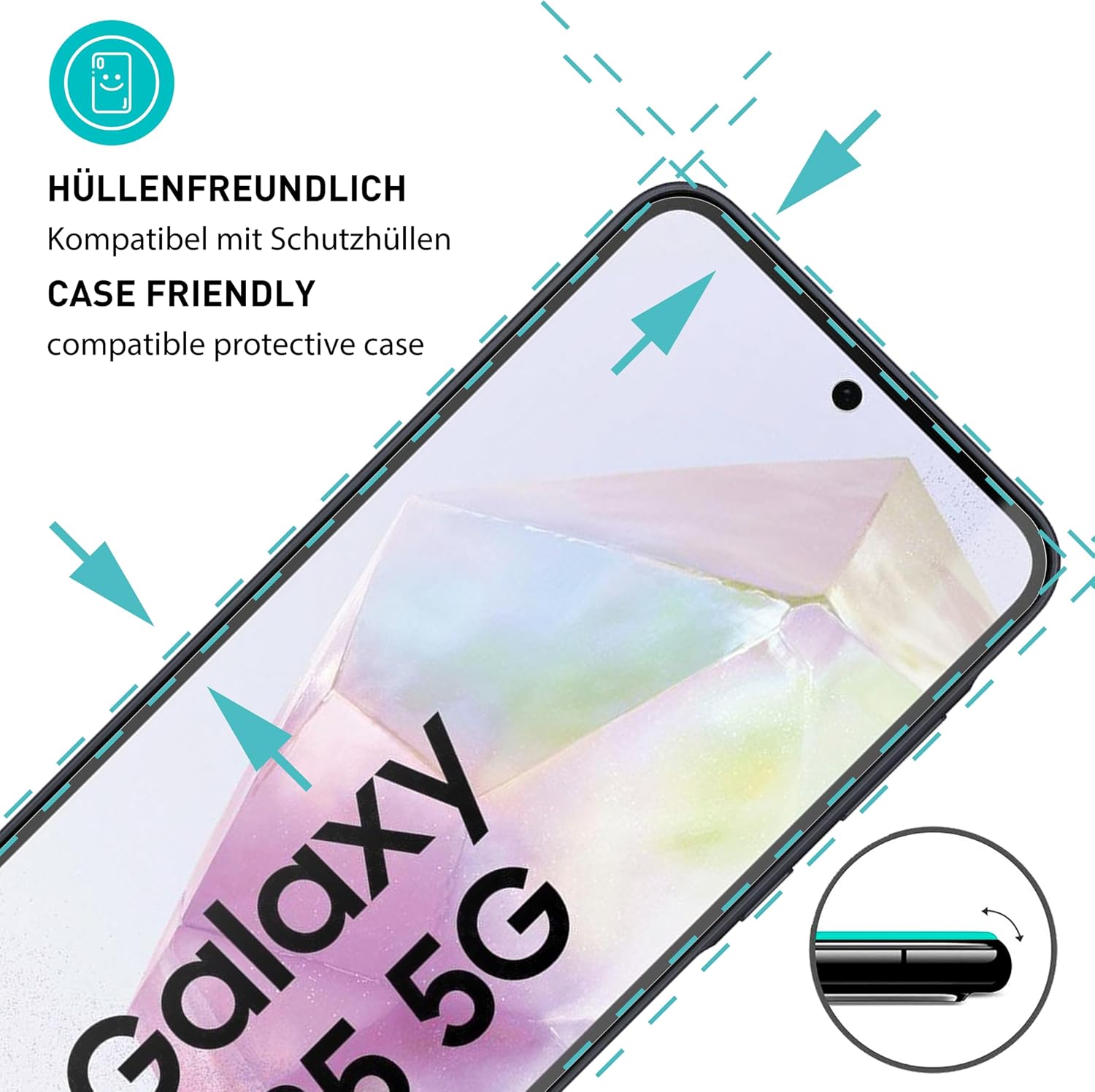 Detalle 2 de SmarTect Glass Screen Protectors for Samsung Galaxy A35 5G, 3-Pack, 9H