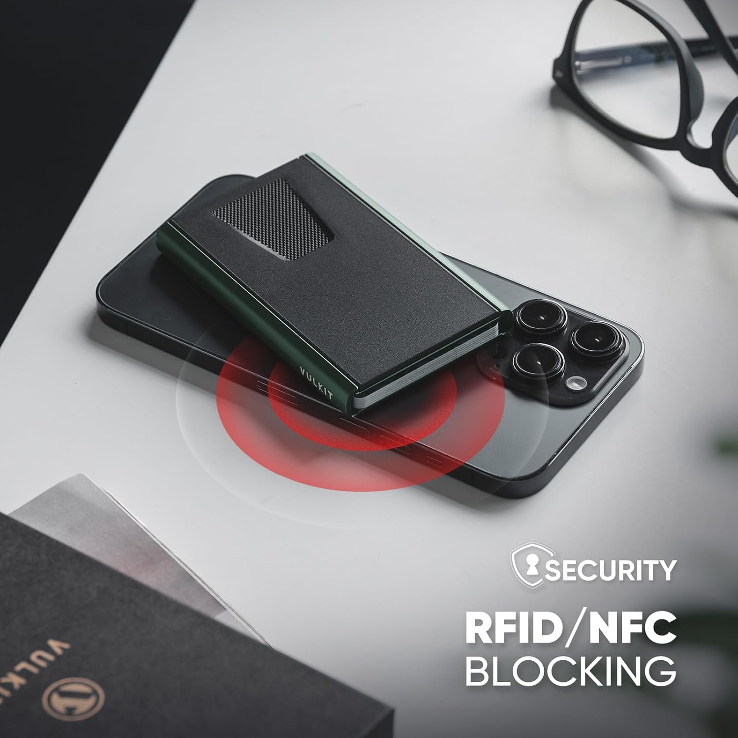 Thumbnail 3 de VULKIT Slim Aluminium Credit Card Holder (RFID blocking) with Pop-Up Wallet Design, Green