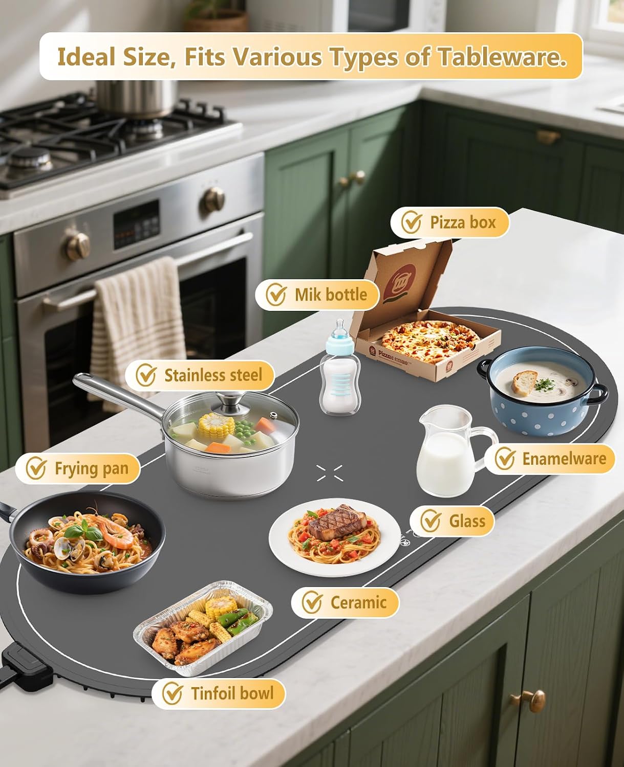 Detalle 2 de WUEAOA ZC670 Extra-Large Silicone Food Warming Mat, 3 Heat & Timer Settings