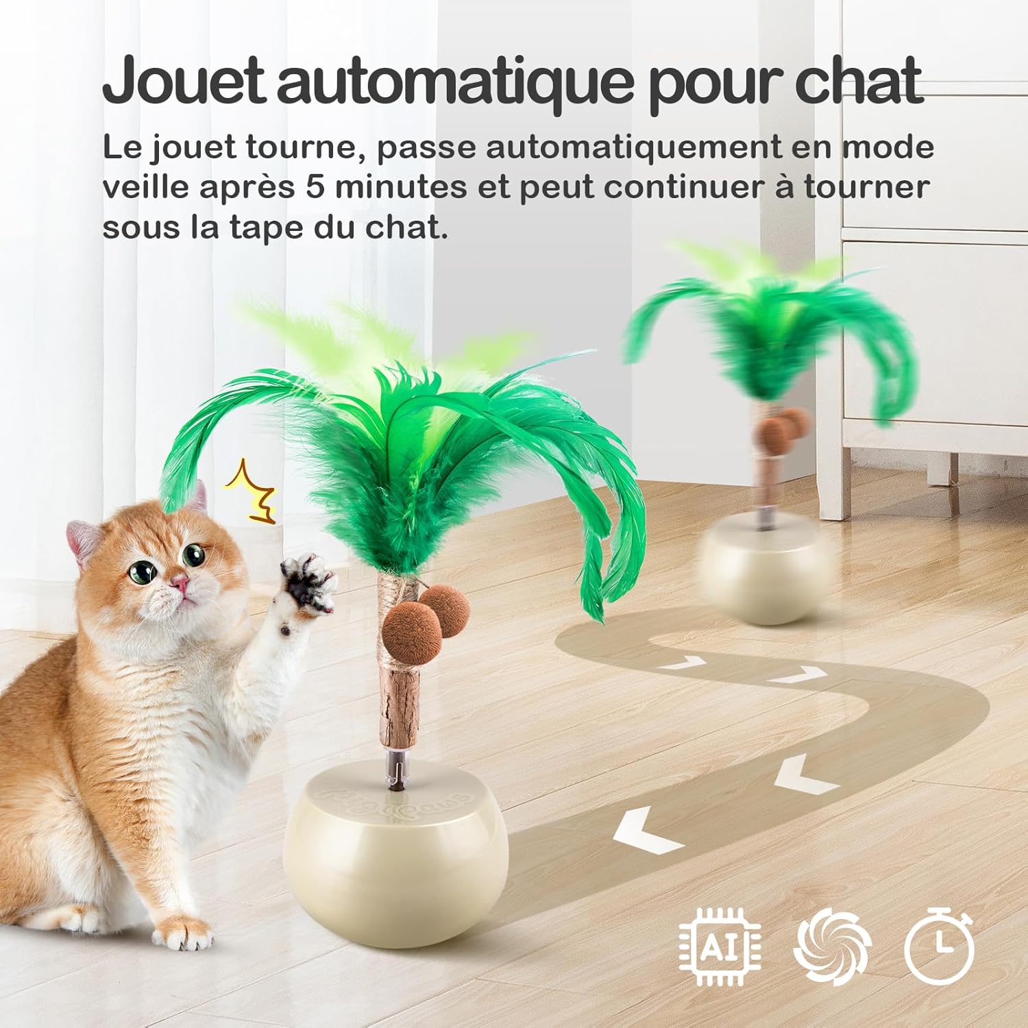 Detalle de Migipaws Jouet interactif pour Chat avec plume et rouleau électrique – rechargeable