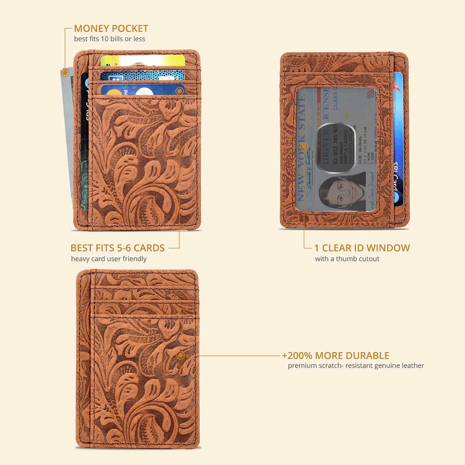 Detalle 2 de Slim RFID leather wallet, Cognac