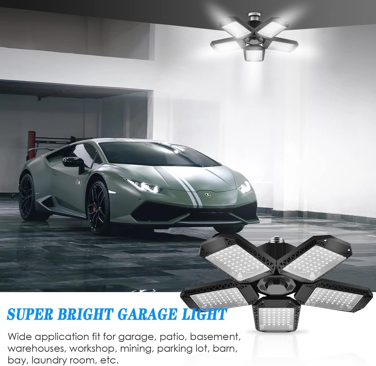 Detalle de BNGGOGO 2 Pack 150W Deformable LED Garage Light with 5 Adjustable Panels (GOLEDLLT03UP)
