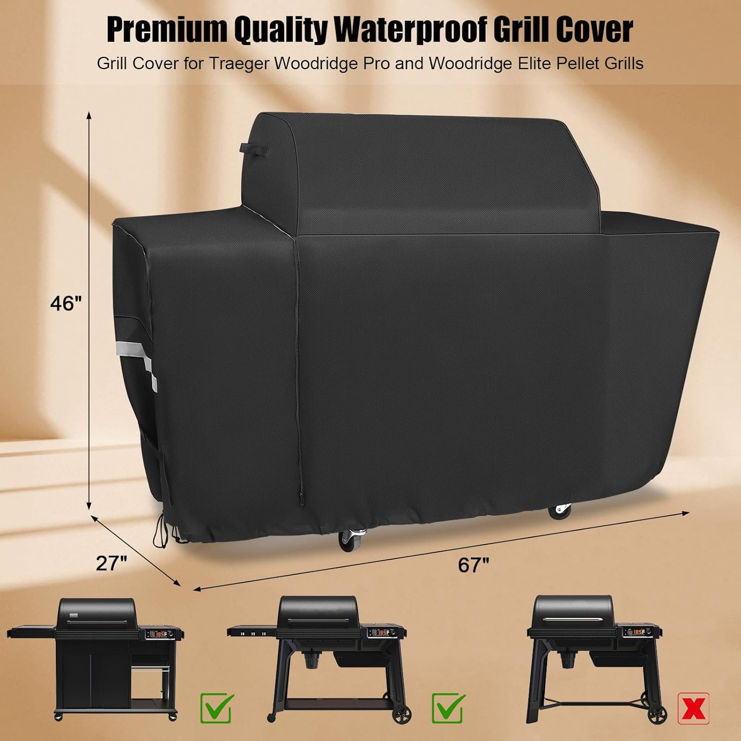 Thumbnail 1 de QuliMetal Grill Cover for Traeger Woodridge Pro & Elite (BAC776) – 600D Heavy Duty All-Weather Protection
