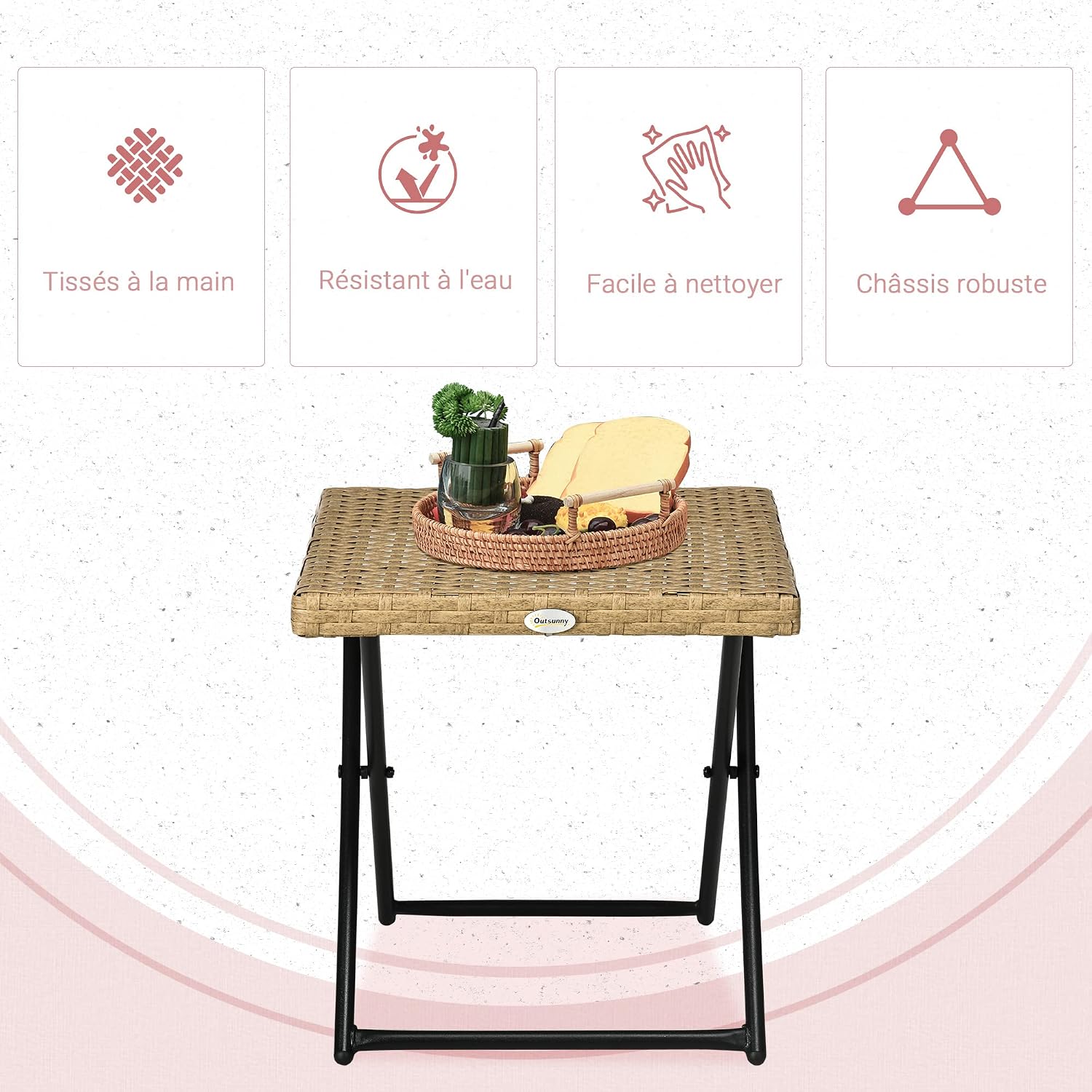 Detalle 1 de Outsunny Table Basse Pliable 40x40 cm Rotin