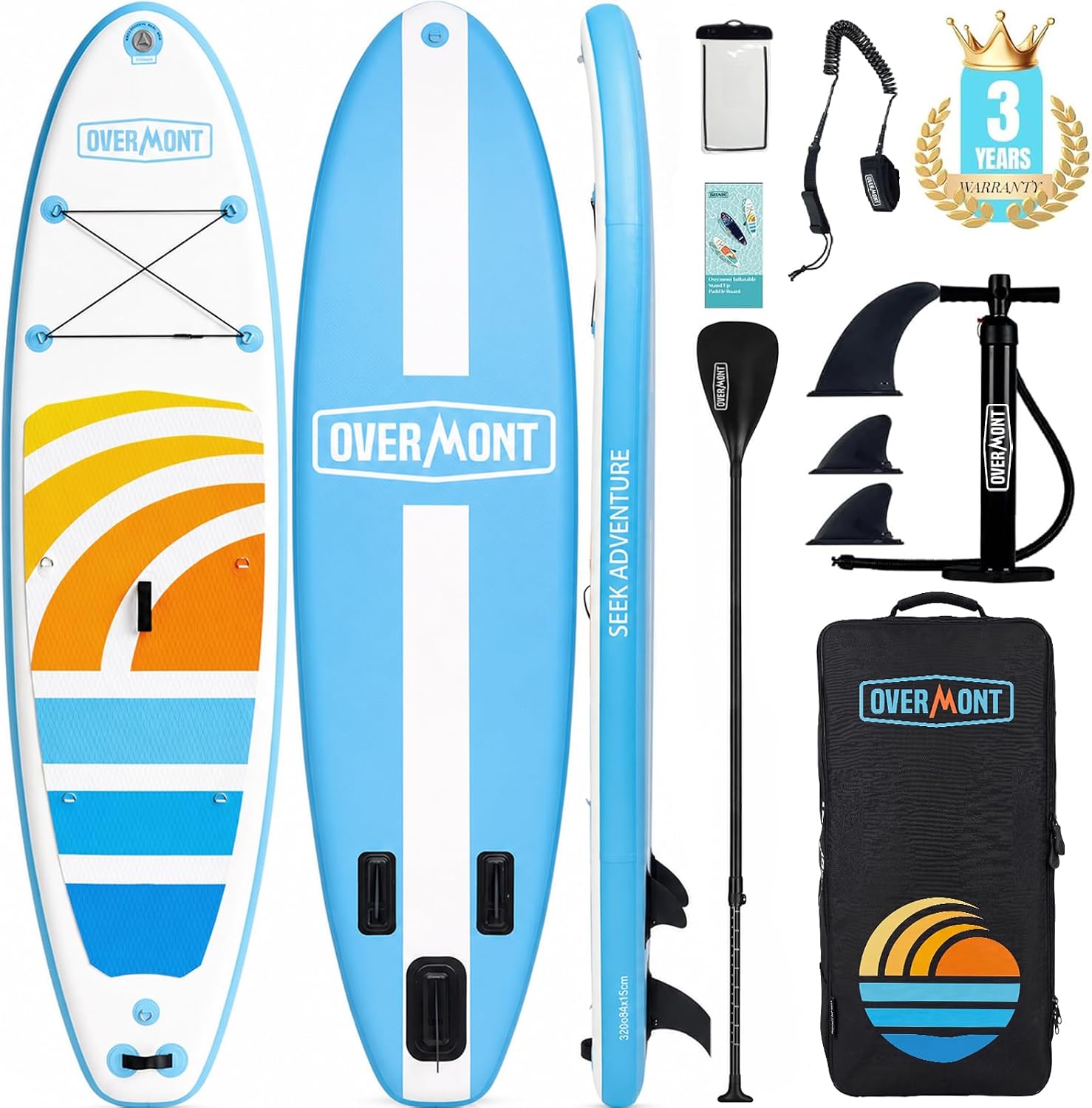 Detalle de Overmont Tavola Stand Up Paddle SUP Gonfiabile 323×84×15 cm – Kit Completo per Adulti