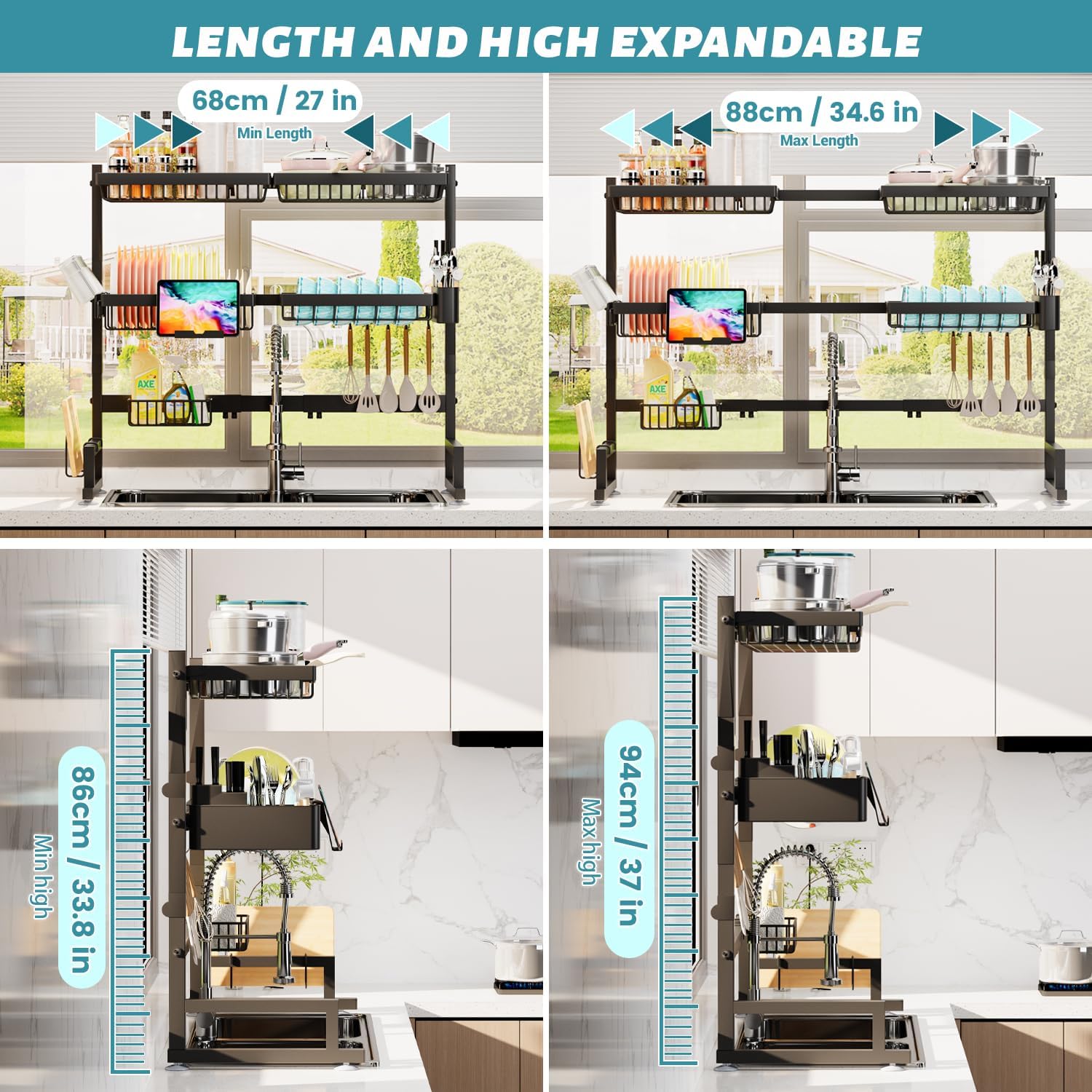 Thumbnail 1 de ADBIU Over The Sink Dish Drying Rack (Expandable 2-Tier, Snap-On Design)