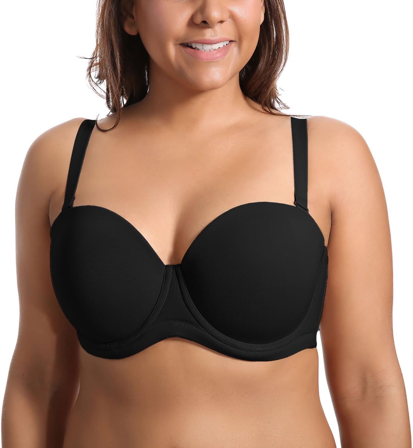 Detalle de DELIMIRA Damen trägerloser BH mit Bügel & abnehmbaren Trägern (Große Größen, Seamless/Dirndl-BH)