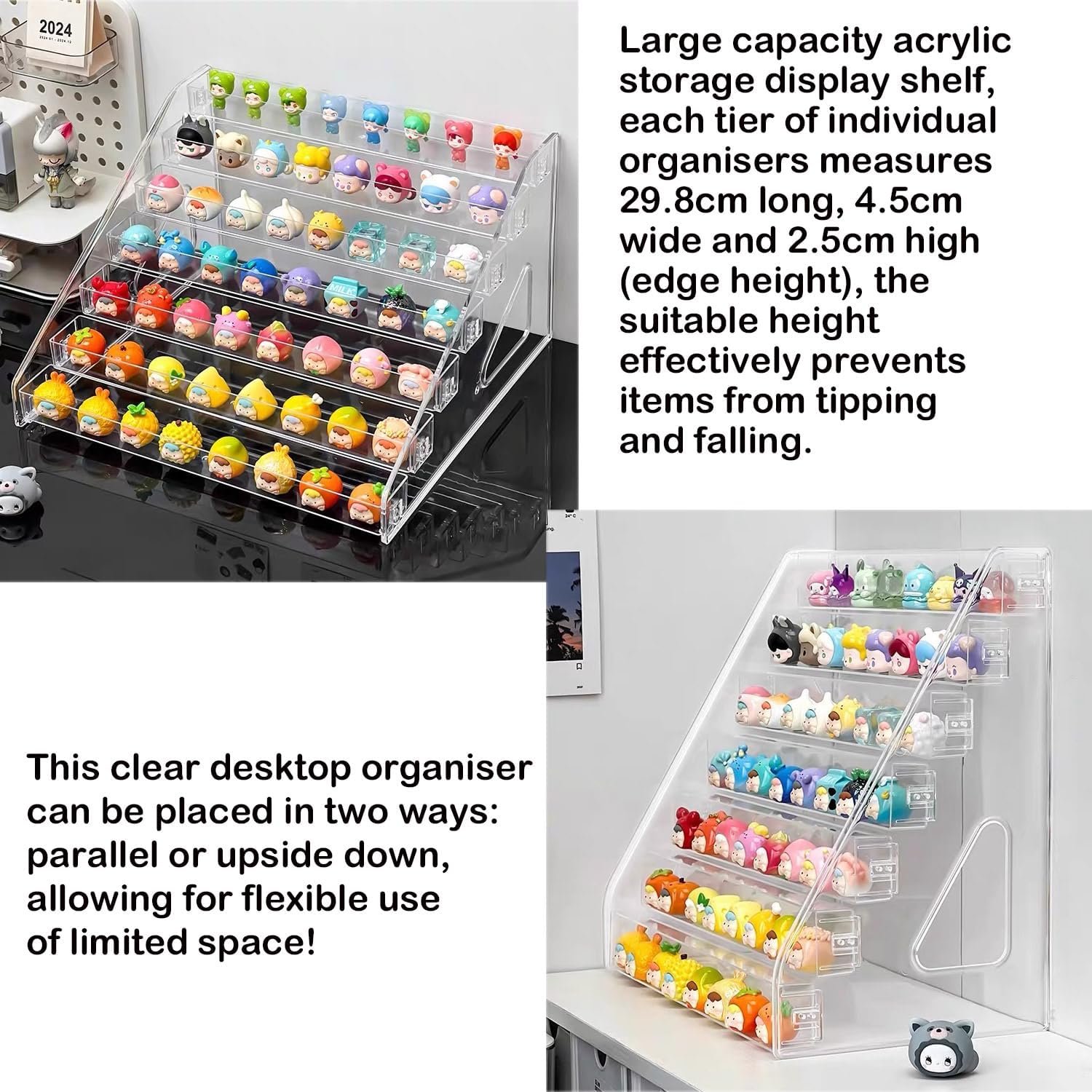 Detalle 2 de Himilucky transparant acryl displayrek met 5 niveaus en opstaande randen