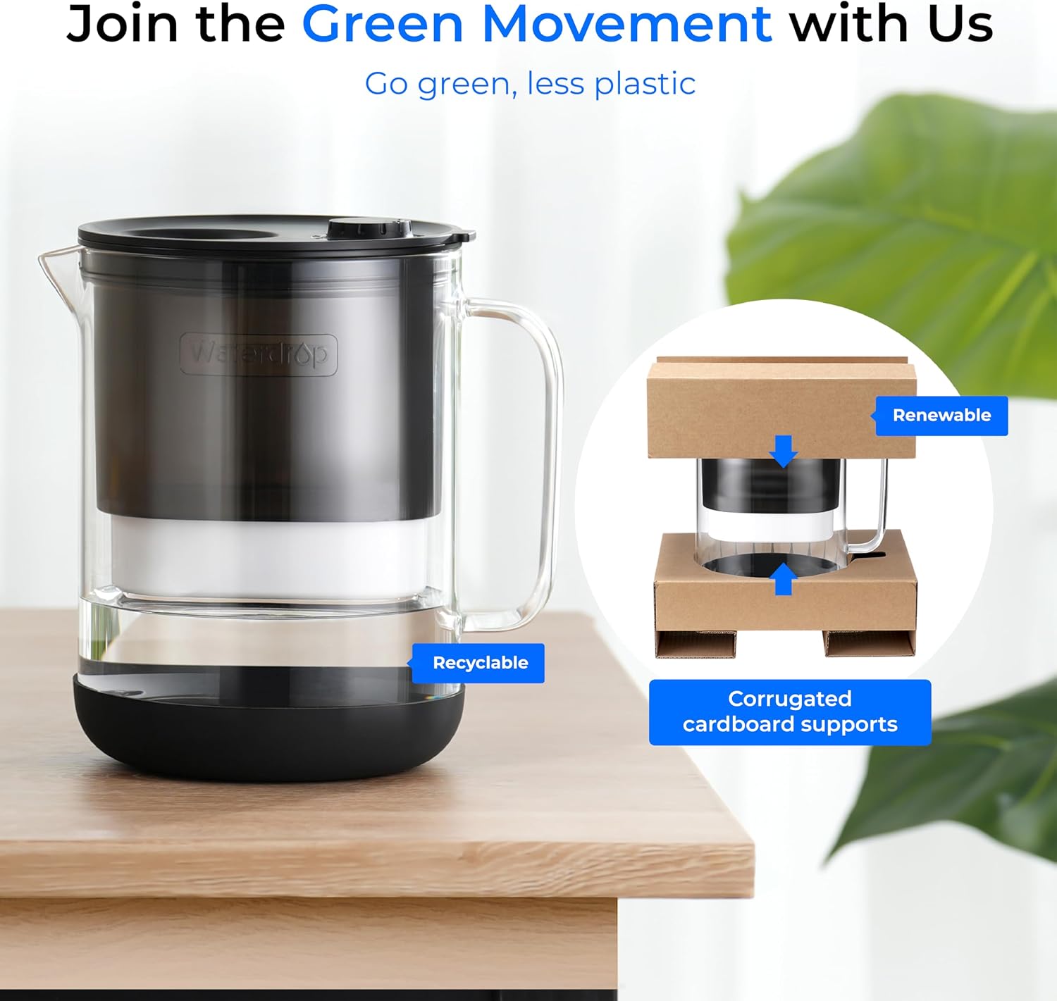 Thumbnail 2 de Waterdrop Glass Water Filter Jug 1.5L