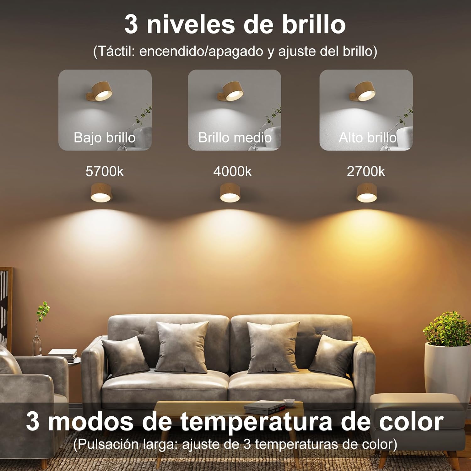 Detalle 2 de Feallive Lámpara de pared LED con USB 2 piezas