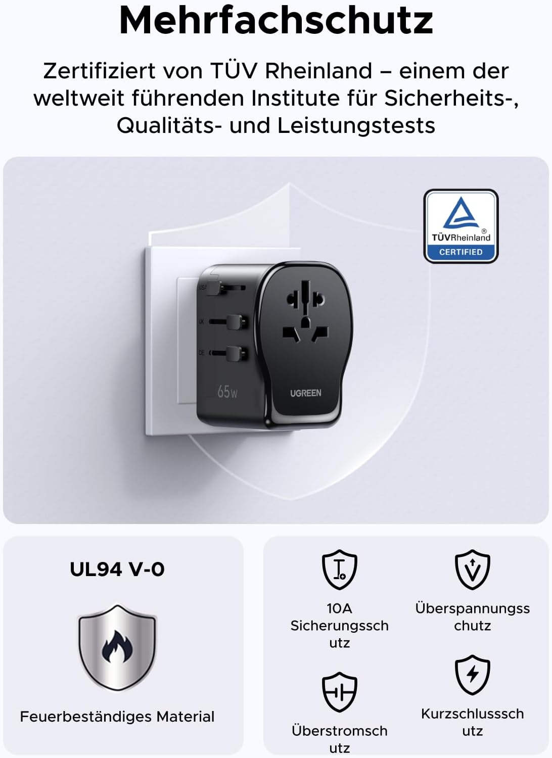 Thumbnail 4 de UGREEN 65W Reiseadapter weltweit mit 4 Ports đ
