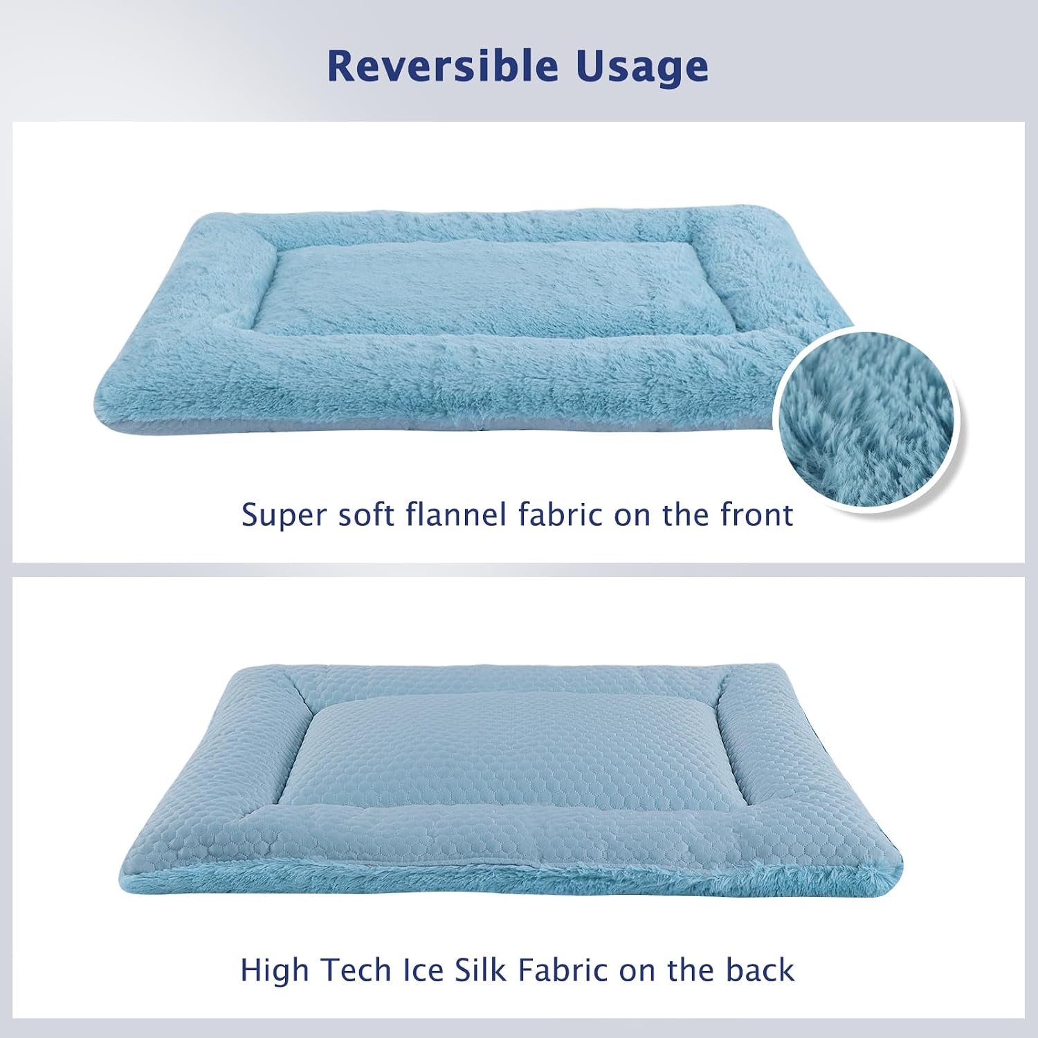 Detalle de BVAGSS Dog Bed Mat (Reversible) Crate Pad – Washable Cool & Warm Kennel Pad, 76x50cm, Blue (XH080)